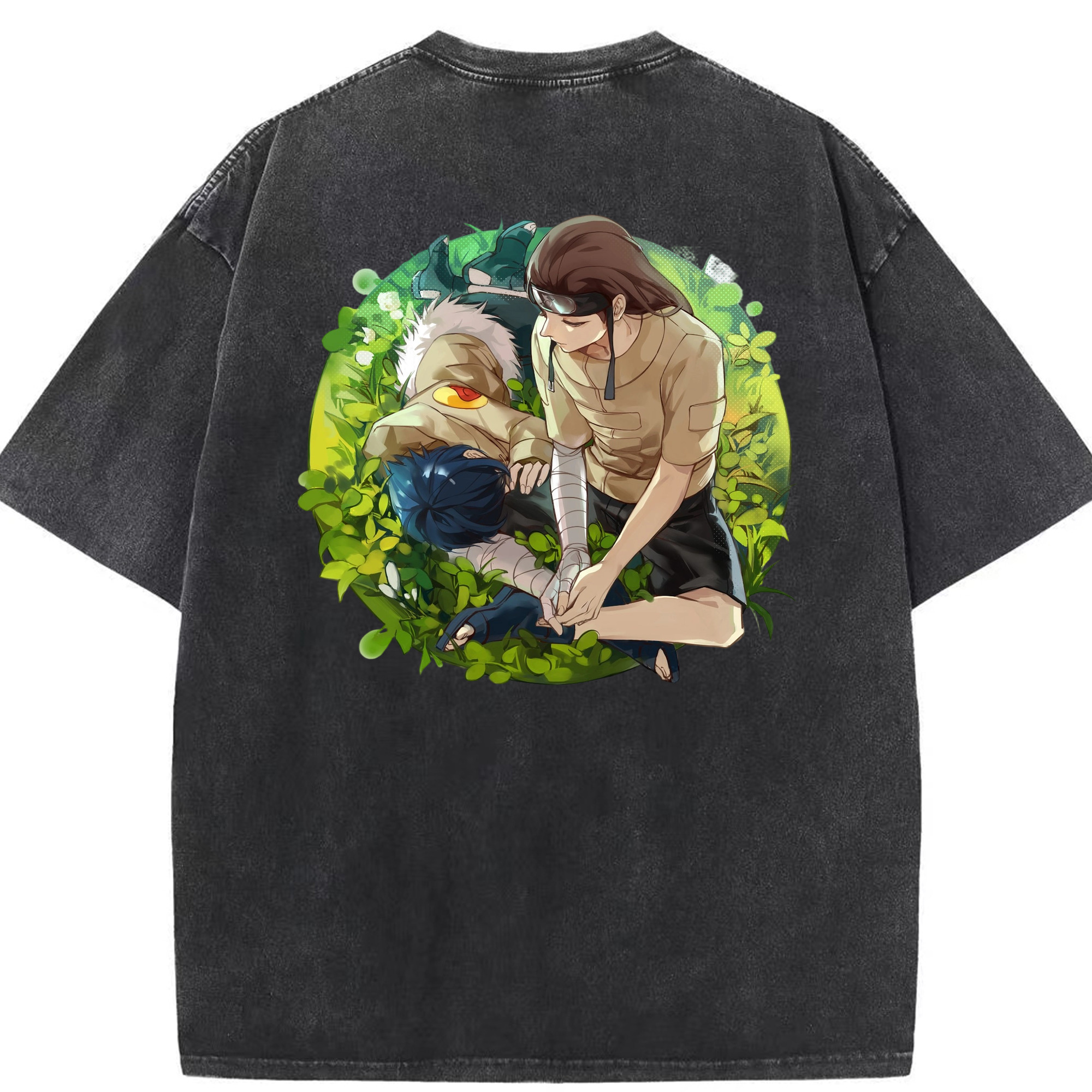 （画像用） NARUTO -ナルト- 日向ネジ Hyūga Neji 綿100% ヴィンテージ風 半袖Tシャツ（背面プリント）