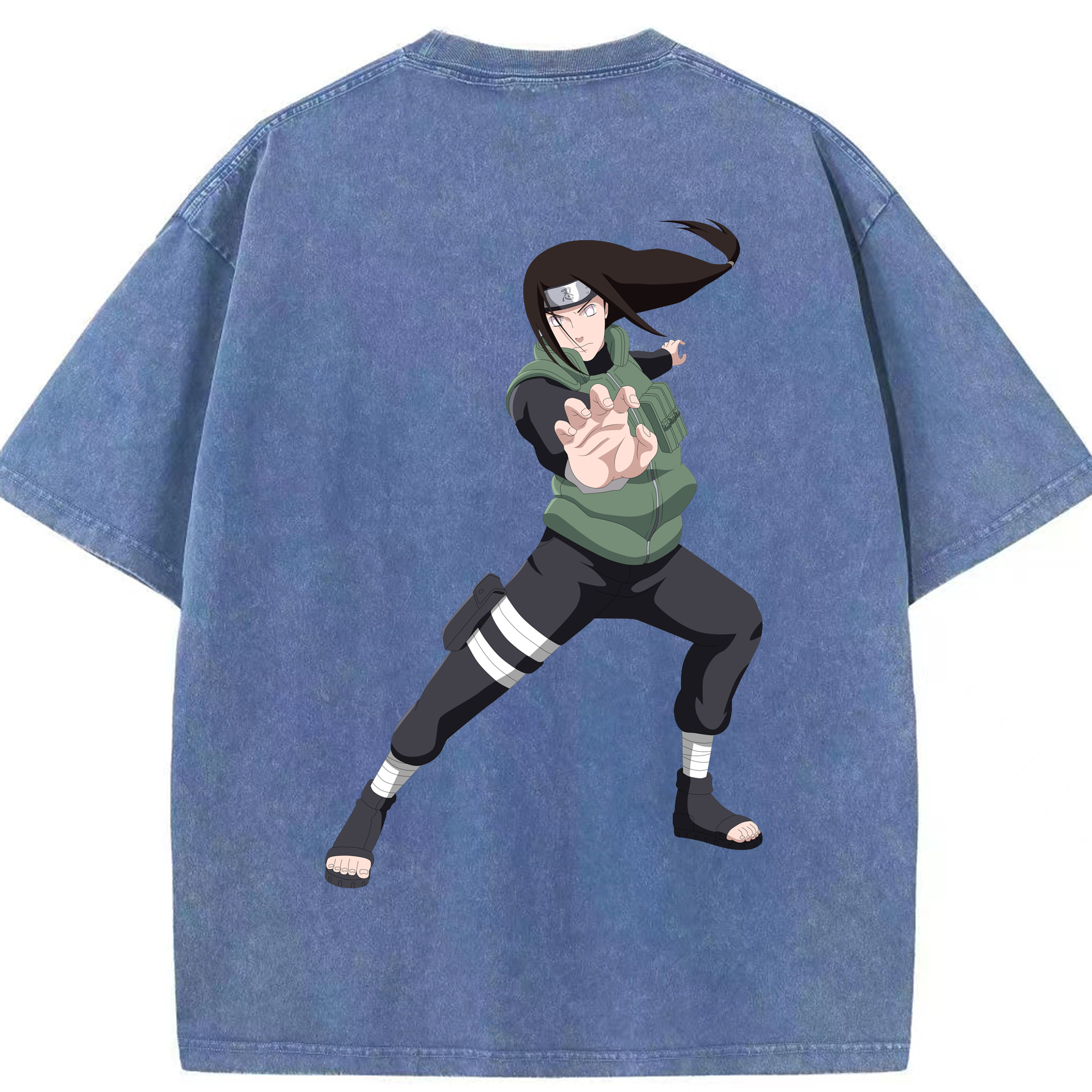 （画像用） NARUTO -ナルト- 日向ネジ Hyūga Neji 綿100% ヴィンテージ風 半袖Tシャツ（背面プリント）
