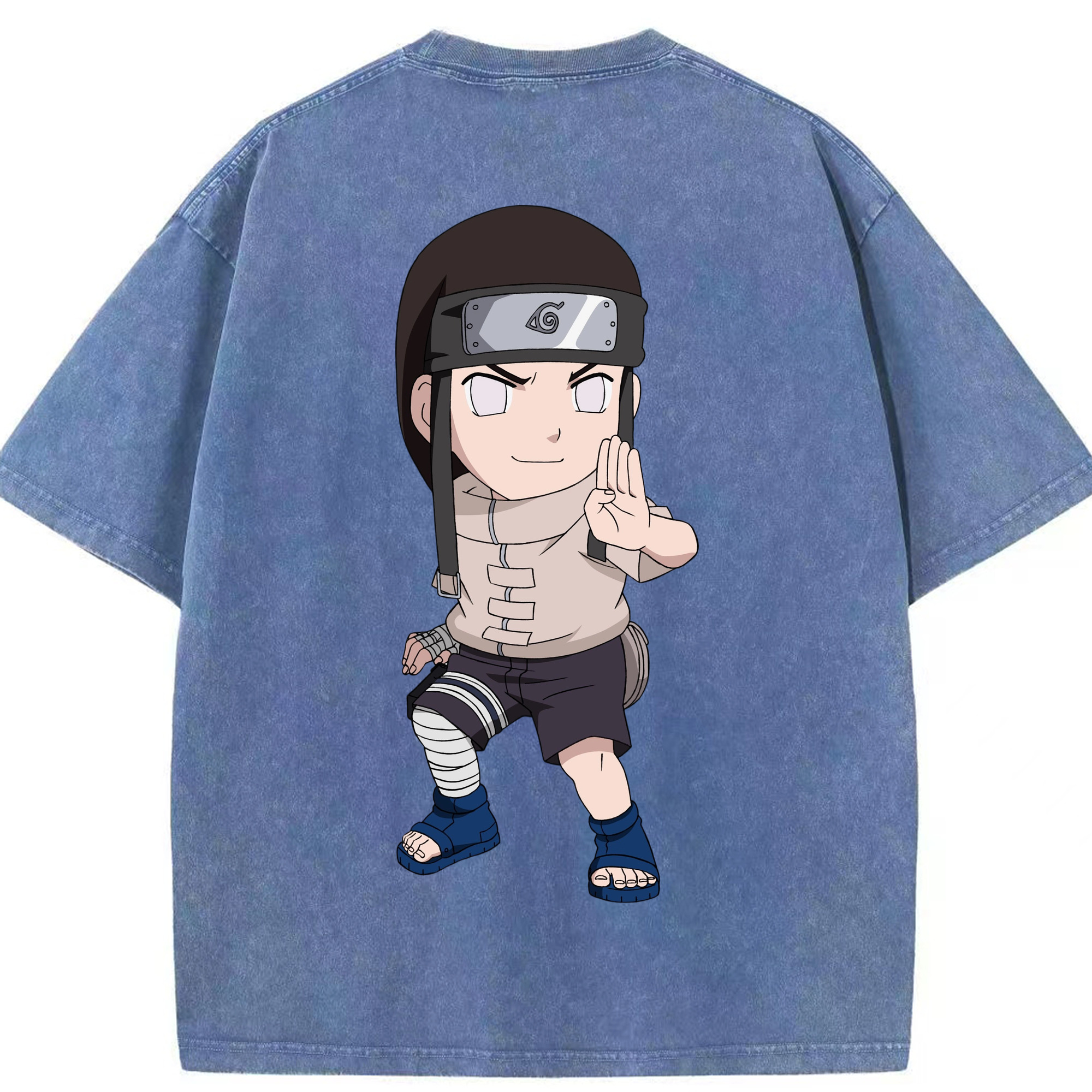 （画像用） NARUTO -ナルト- 日向ネジ Hyūga Neji 綿100% ヴィンテージ風 半袖Tシャツ（背面プリント）