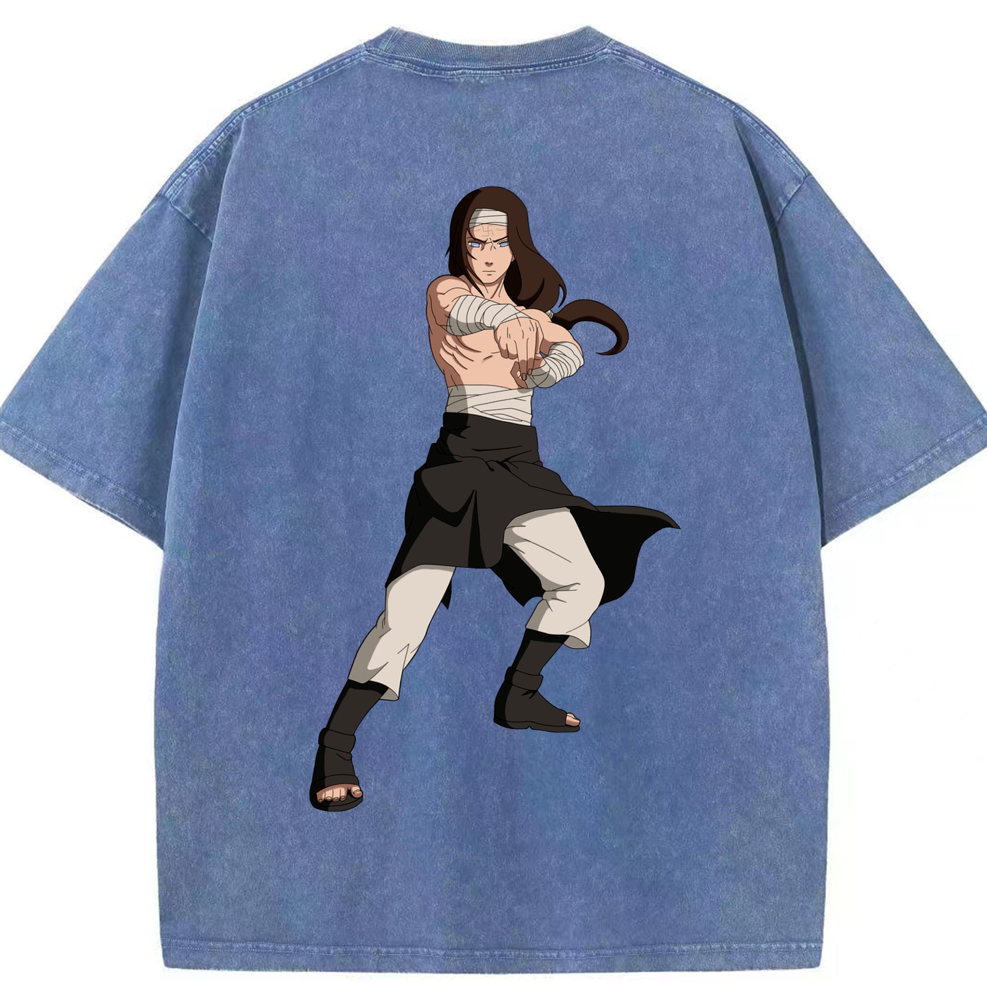 （画像用） NARUTO -ナルト- 日向ネジ Hyūga Neji 綿100% ヴィンテージ風 半袖Tシャツ（背面プリント）