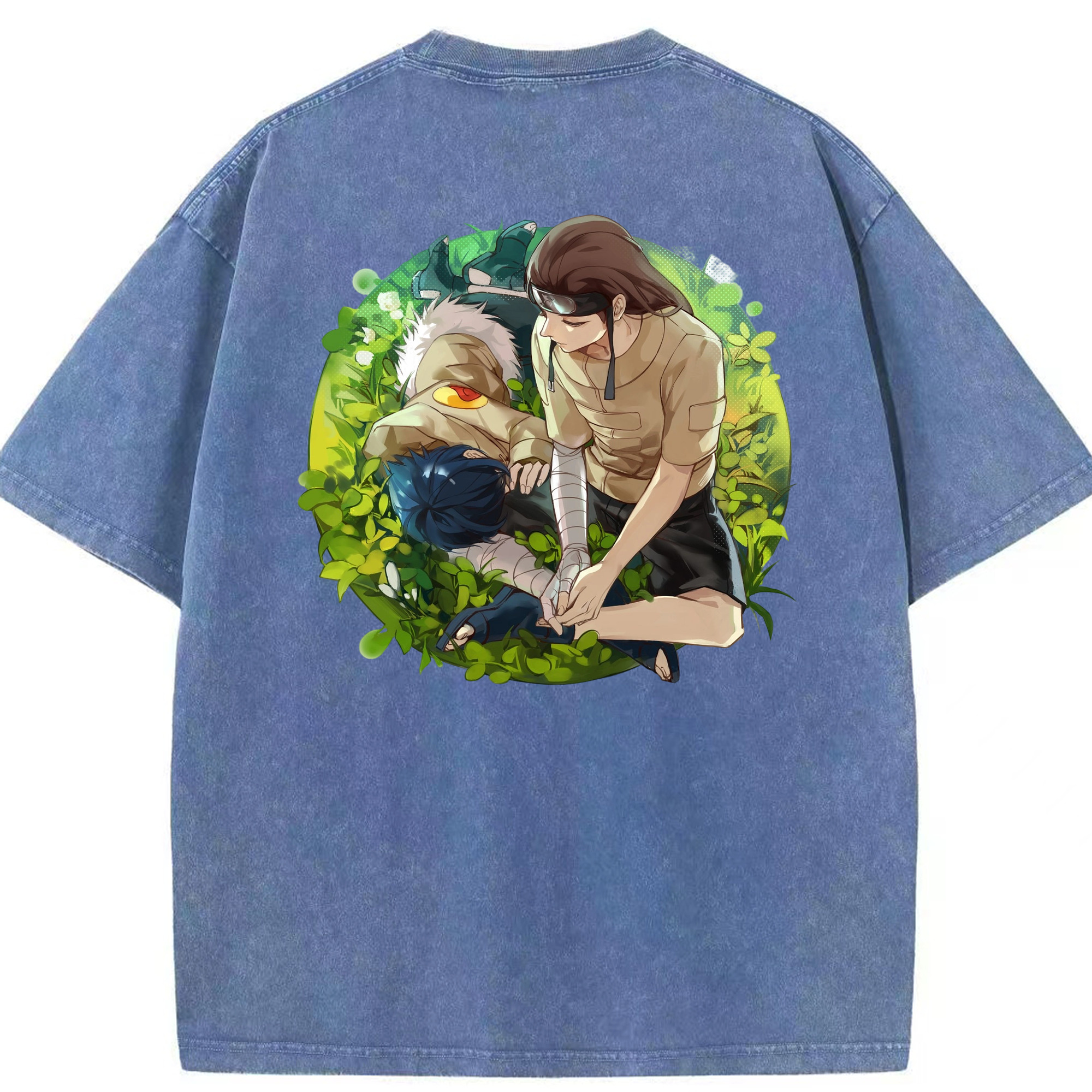 （画像用） NARUTO -ナルト- 日向ネジ Hyūga Neji 綿100% ヴィンテージ風 半袖Tシャツ（背面プリント）