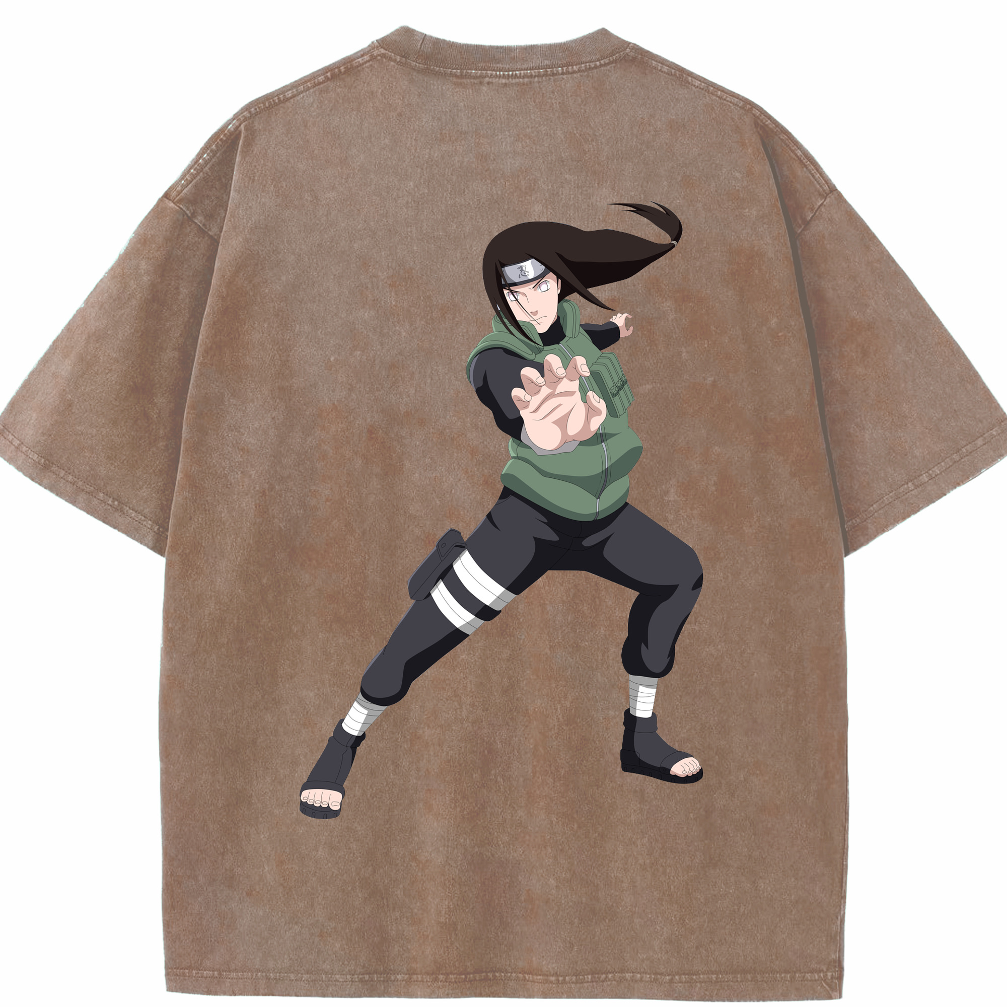 （画像用） NARUTO -ナルト- 日向ネジ Hyūga Neji 綿100% ヴィンテージ風 半袖Tシャツ（背面プリント）