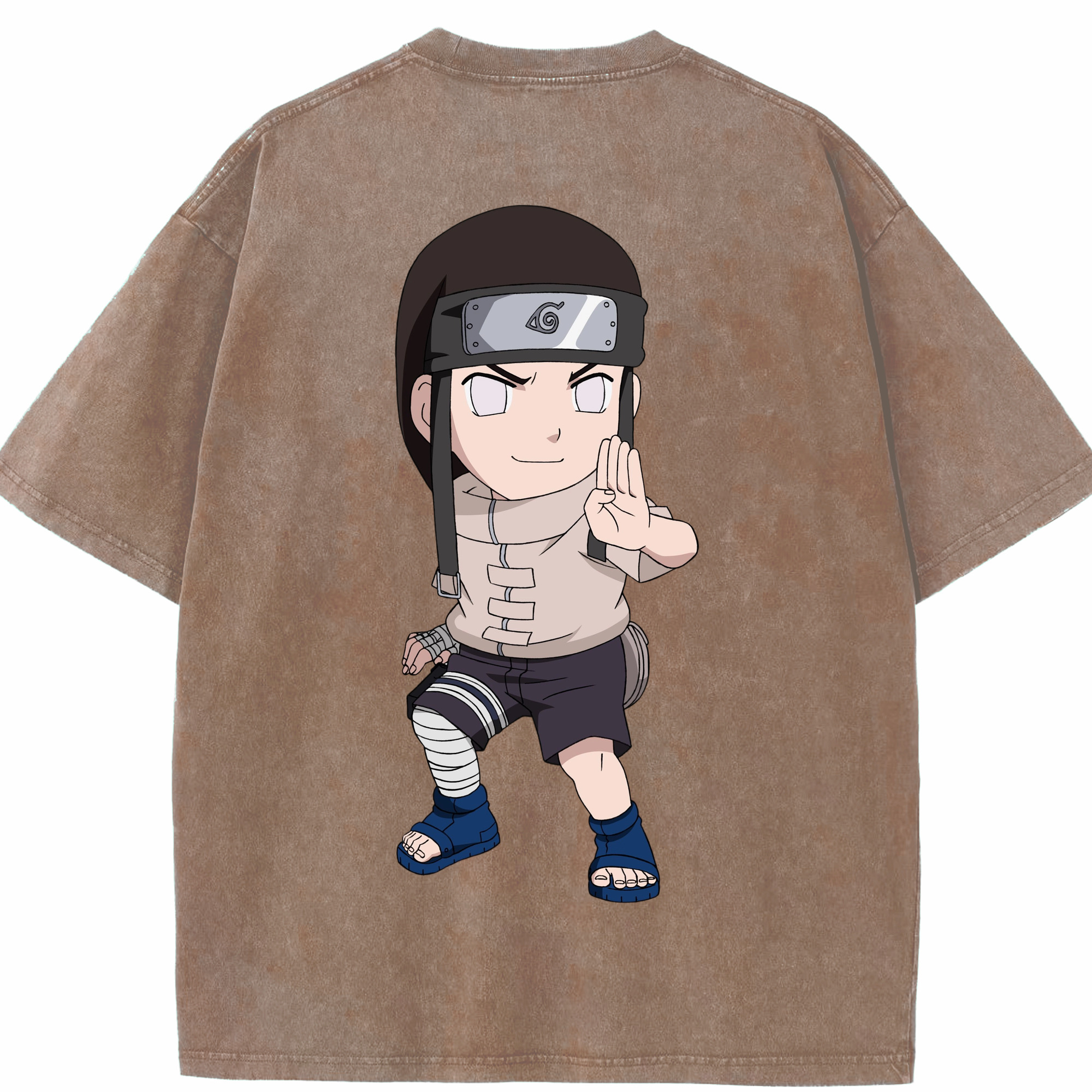 （画像用） NARUTO -ナルト- 日向ネジ Hyūga Neji 綿100% ヴィンテージ風 半袖Tシャツ（背面プリント）