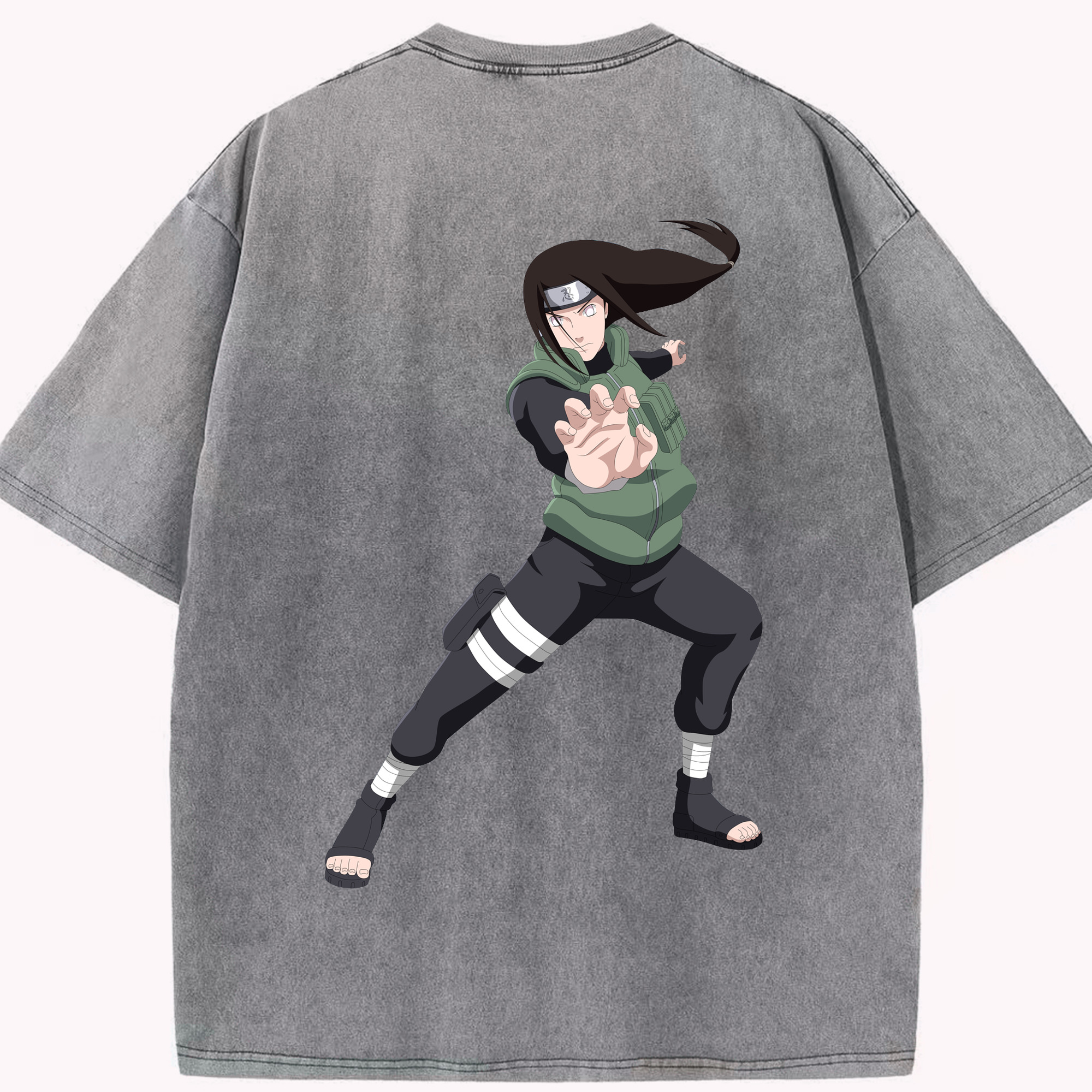 （画像用） NARUTO -ナルト- 日向ネジ Hyūga Neji 綿100% ヴィンテージ風 半袖Tシャツ（背面プリント）