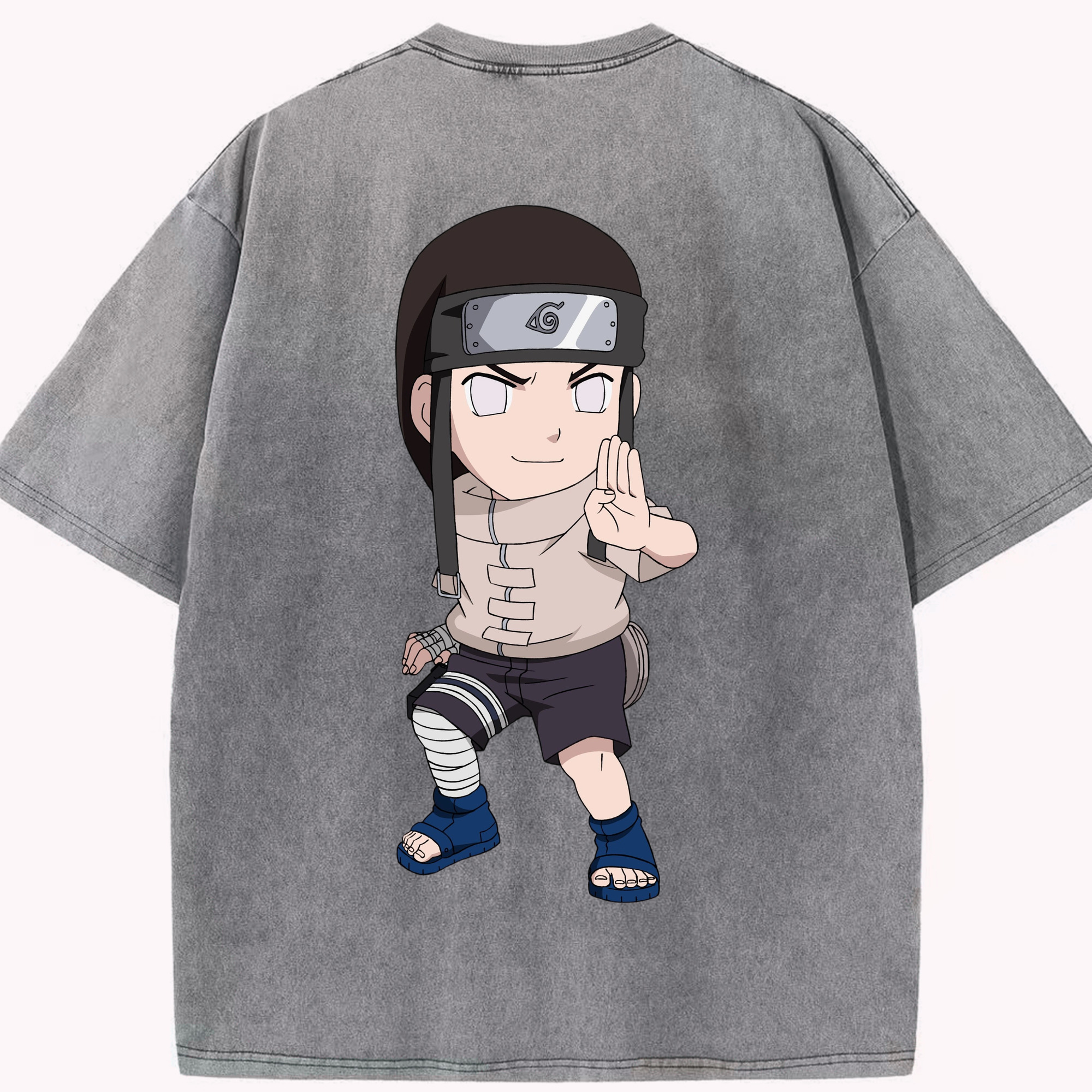 （画像用） NARUTO -ナルト- 日向ネジ Hyūga Neji 綿100% ヴィンテージ風 半袖Tシャツ（背面プリント）