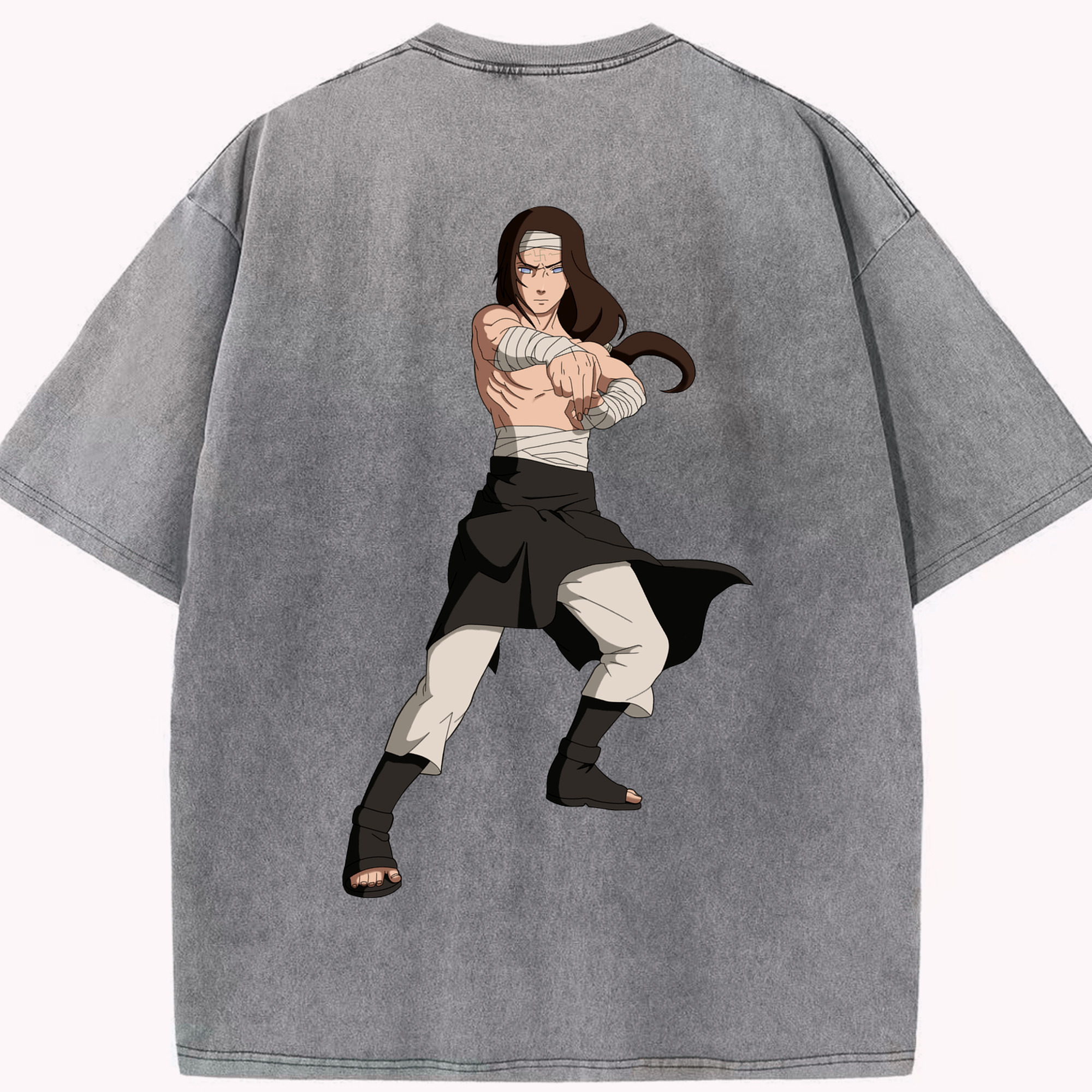 （画像用） NARUTO -ナルト- 日向ネジ Hyūga Neji 綿100% ヴィンテージ風 半袖Tシャツ（背面プリント）