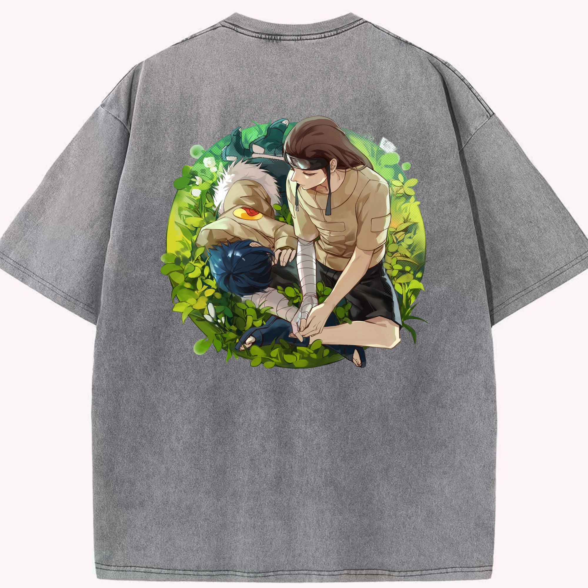 （画像用） NARUTO -ナルト- 日向ネジ Hyūga Neji 綿100% ヴィンテージ風 半袖Tシャツ（背面プリント）