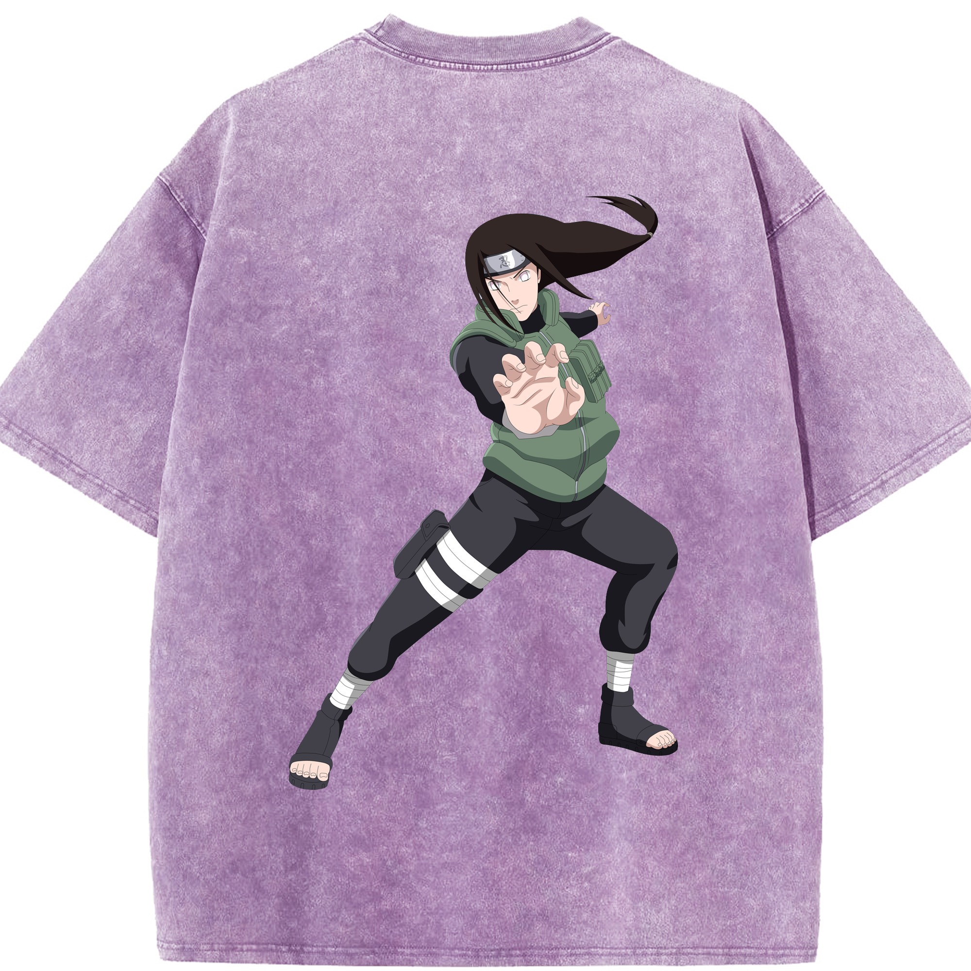 （画像用） NARUTO -ナルト- 日向ネジ Hyūga Neji 綿100% ヴィンテージ風 半袖Tシャツ（背面プリント）