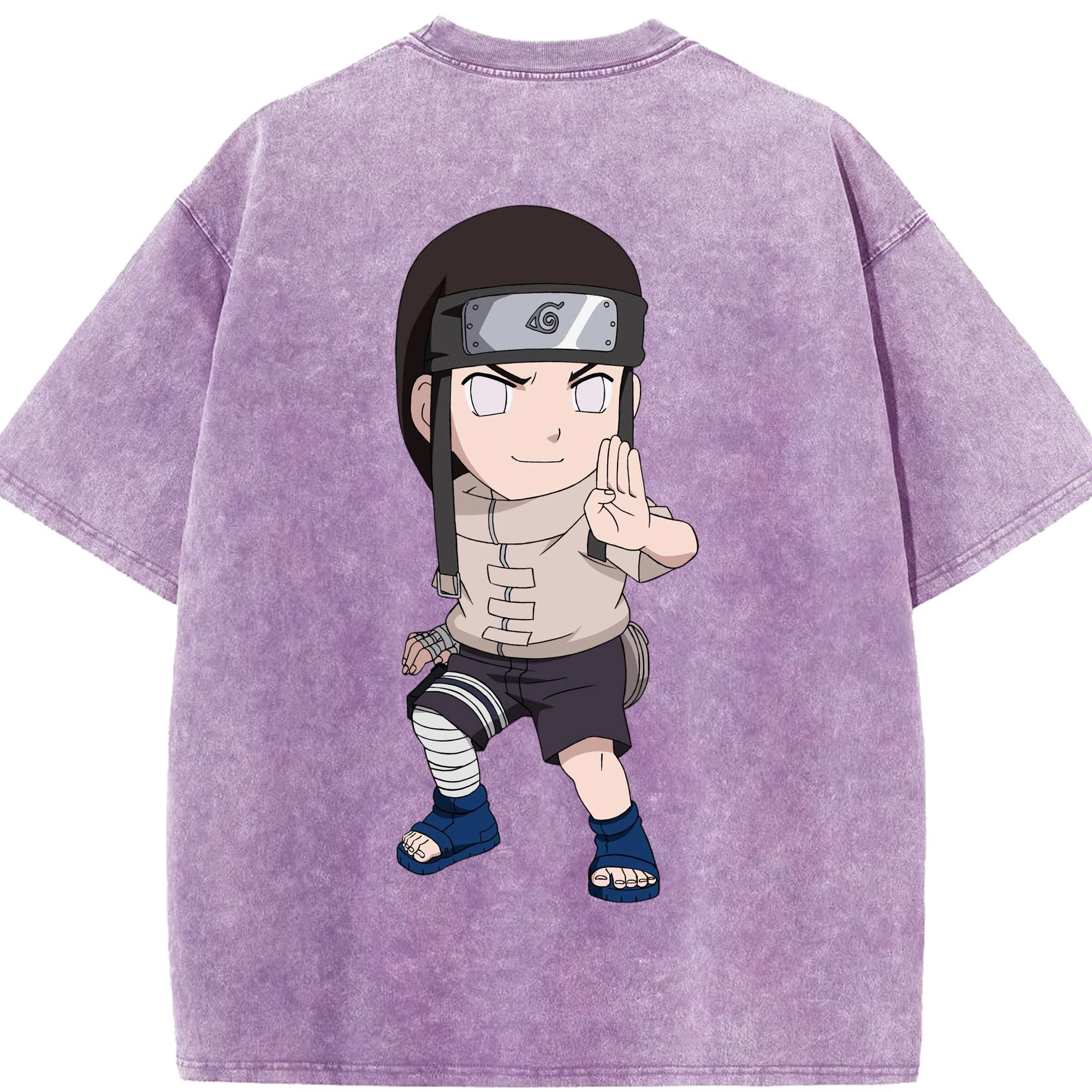 （画像用） NARUTO -ナルト- 日向ネジ Hyūga Neji 綿100% ヴィンテージ風 半袖Tシャツ（背面プリント）
