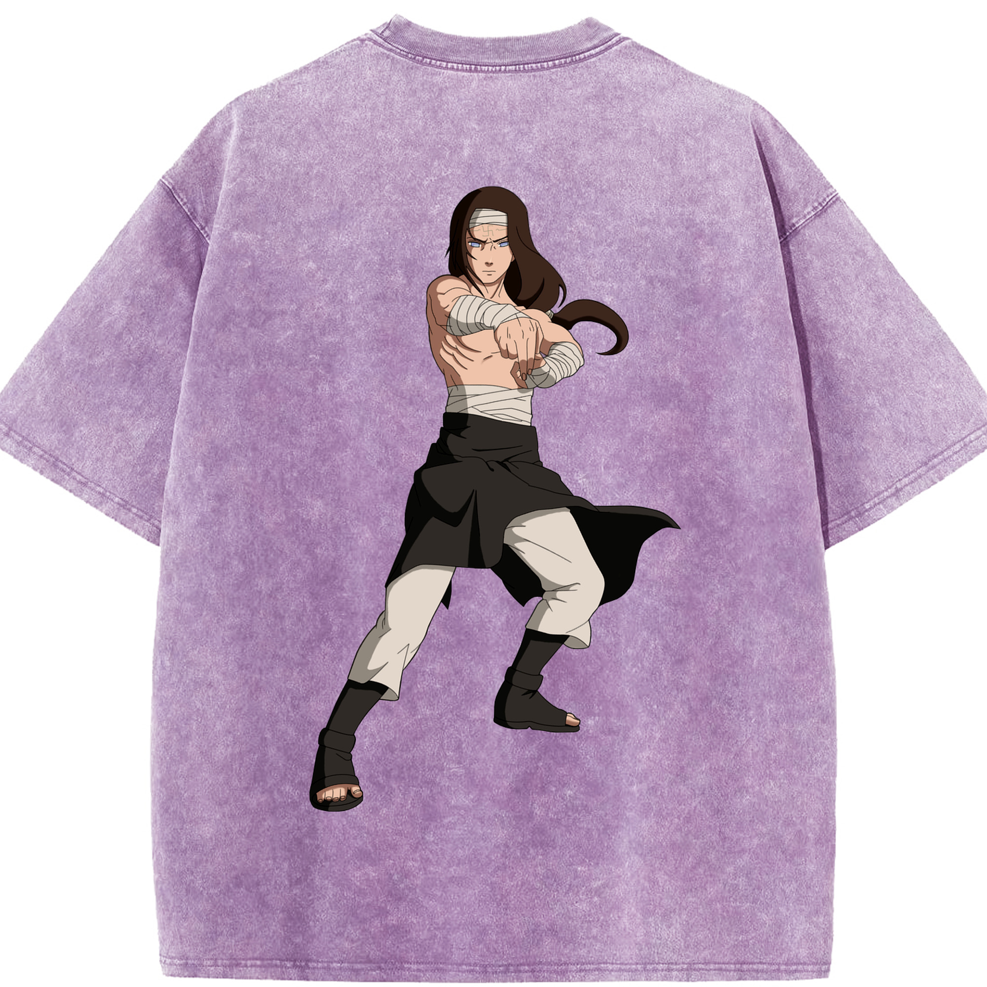 （画像用） NARUTO -ナルト- 日向ネジ Hyūga Neji 綿100% ヴィンテージ風 半袖Tシャツ（背面プリント）