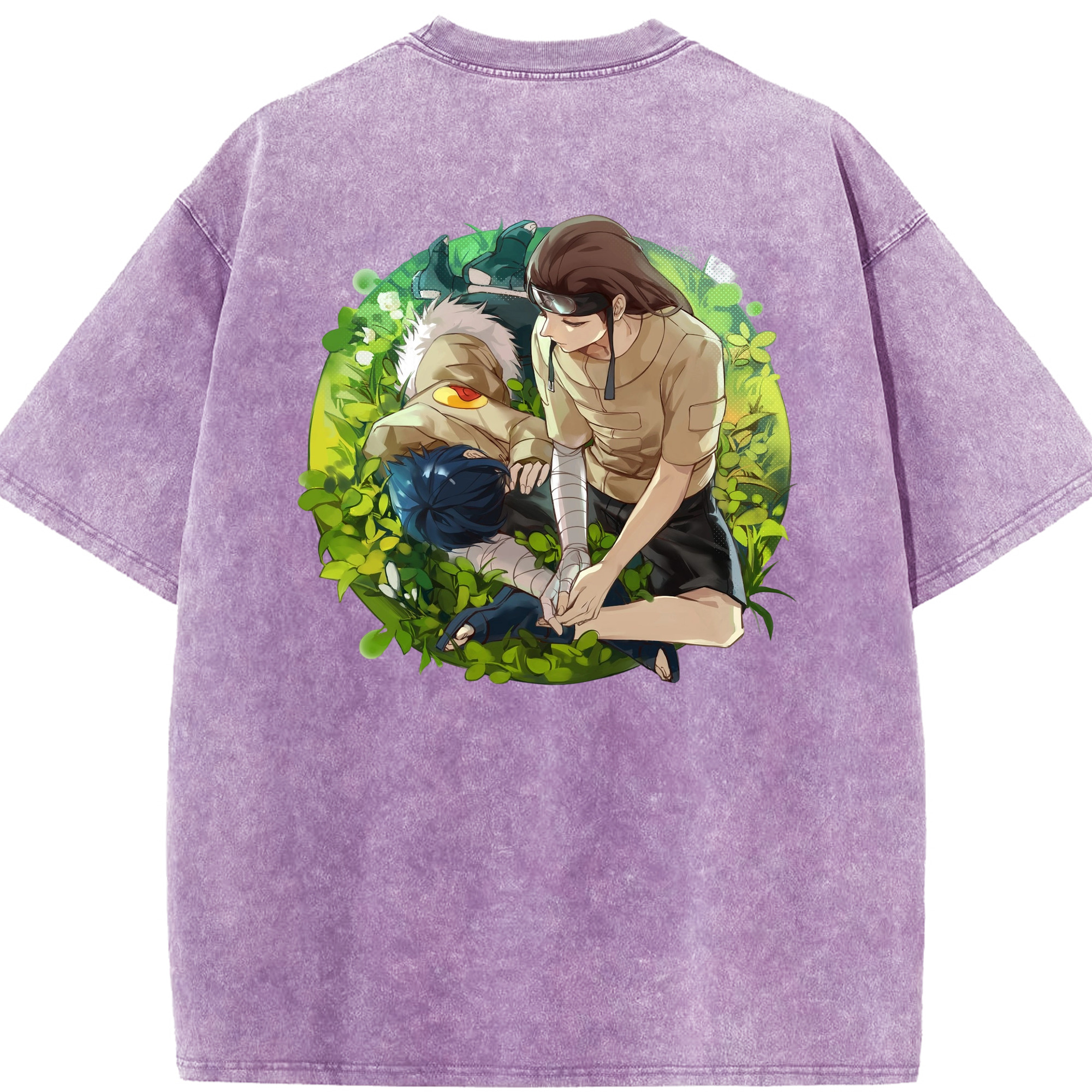 （画像用） NARUTO -ナルト- 日向ネジ Hyūga Neji 綿100% ヴィンテージ風 半袖Tシャツ（背面プリント）