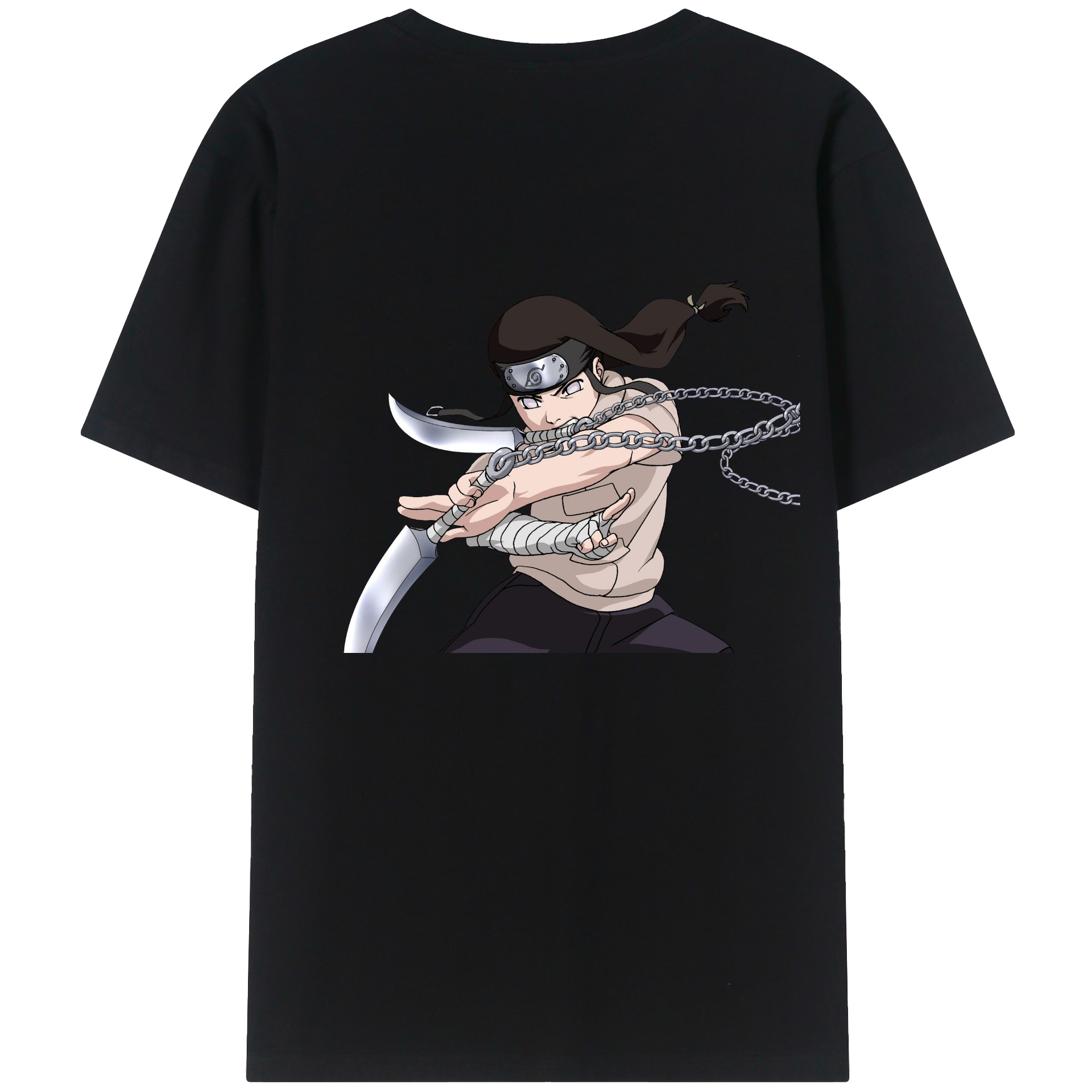 （画像用） NARUTO -ナルト- 日向ネジ Hyūga Neji 綿100％ メンズ半袖Tシャツ（バックプリント） 通気性
