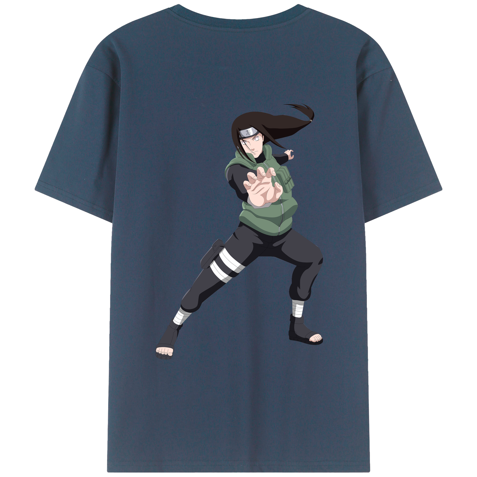 （画像用） NARUTO -ナルト- 日向ネジ Hyūga Neji 綿100％ メンズ半袖Tシャツ（バックプリント） 通気性