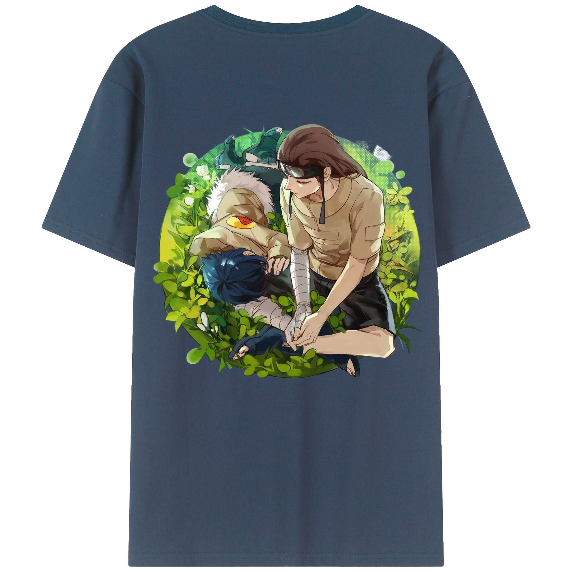 （画像用） NARUTO -ナルト- 日向ネジ Hyūga Neji 綿100％ メンズ半袖Tシャツ（バックプリント） 通気性