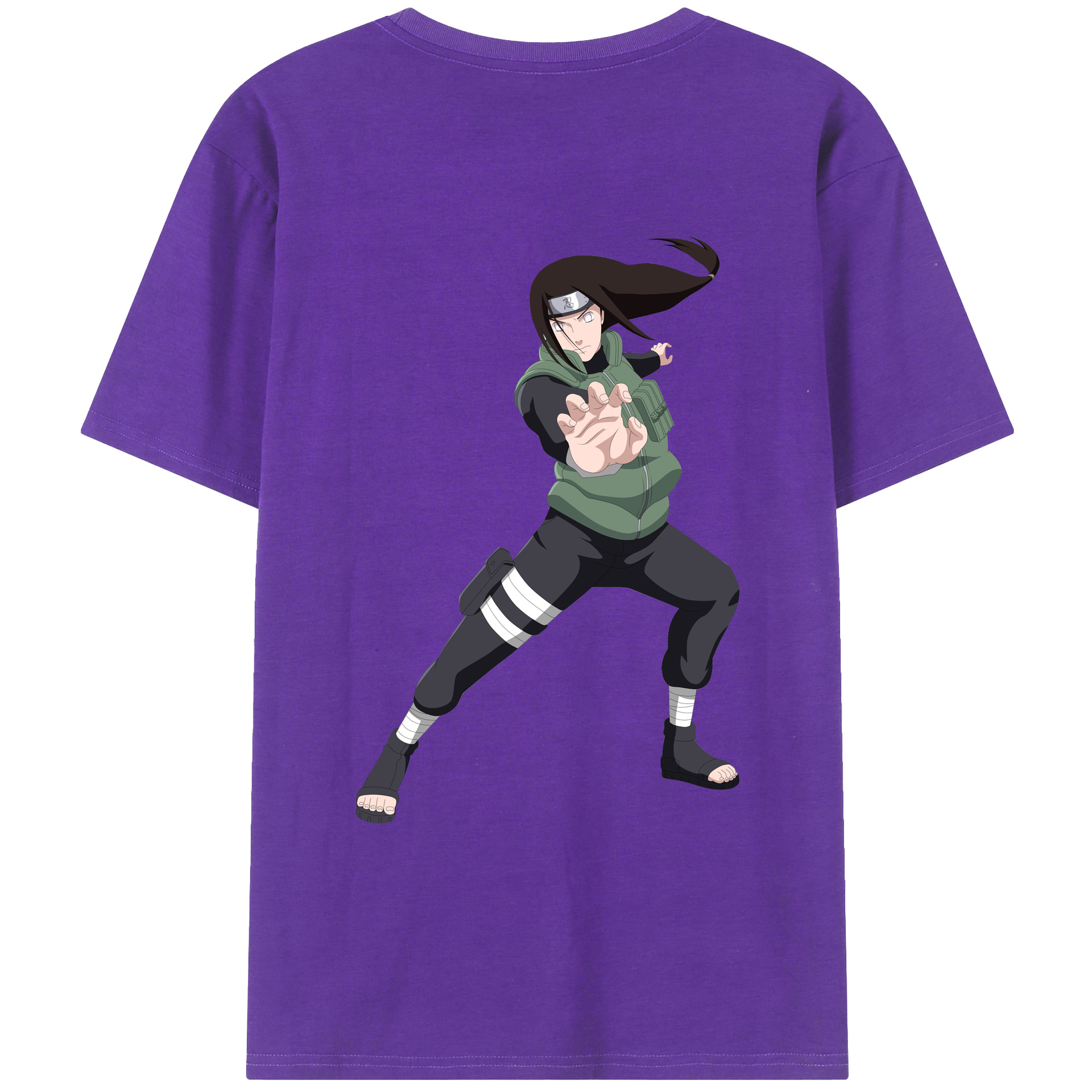 （画像用） NARUTO -ナルト- 日向ネジ Hyūga Neji 綿100％ メンズ半袖Tシャツ（バックプリント） 通気性