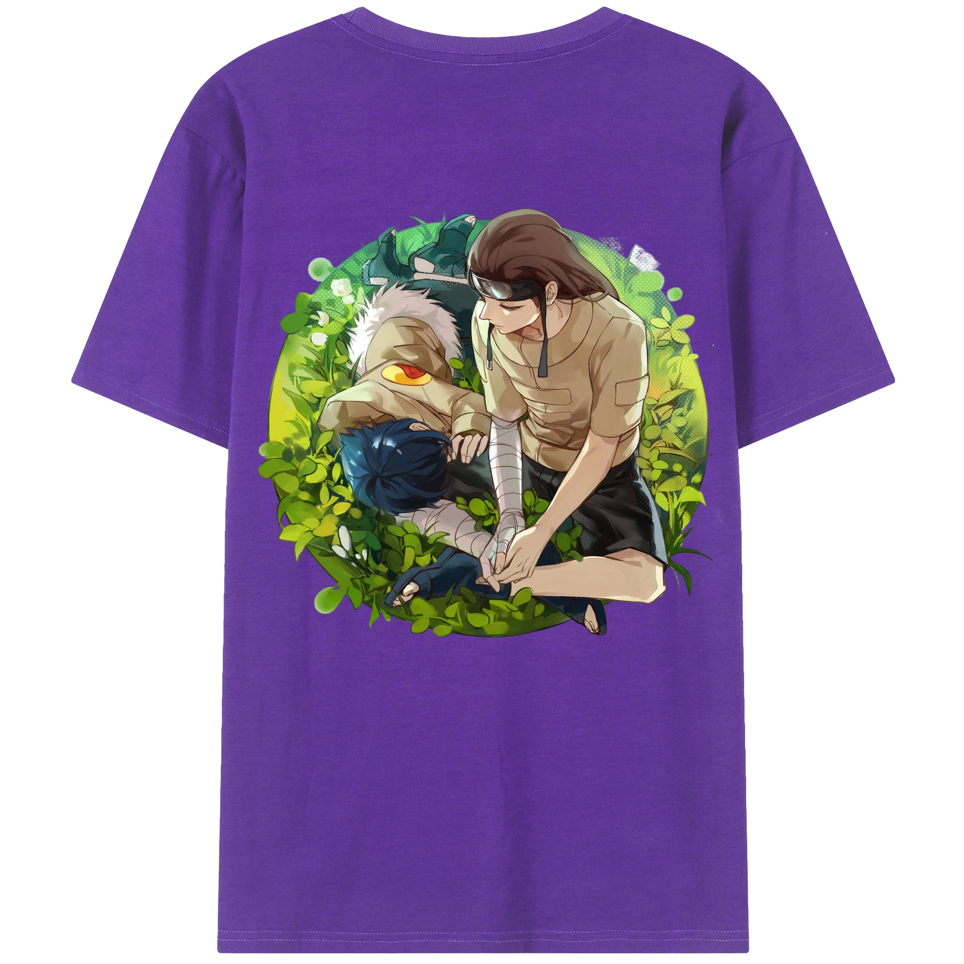 （画像用） NARUTO -ナルト- 日向ネジ Hyūga Neji 綿100％ メンズ半袖Tシャツ（バックプリント） 通気性
