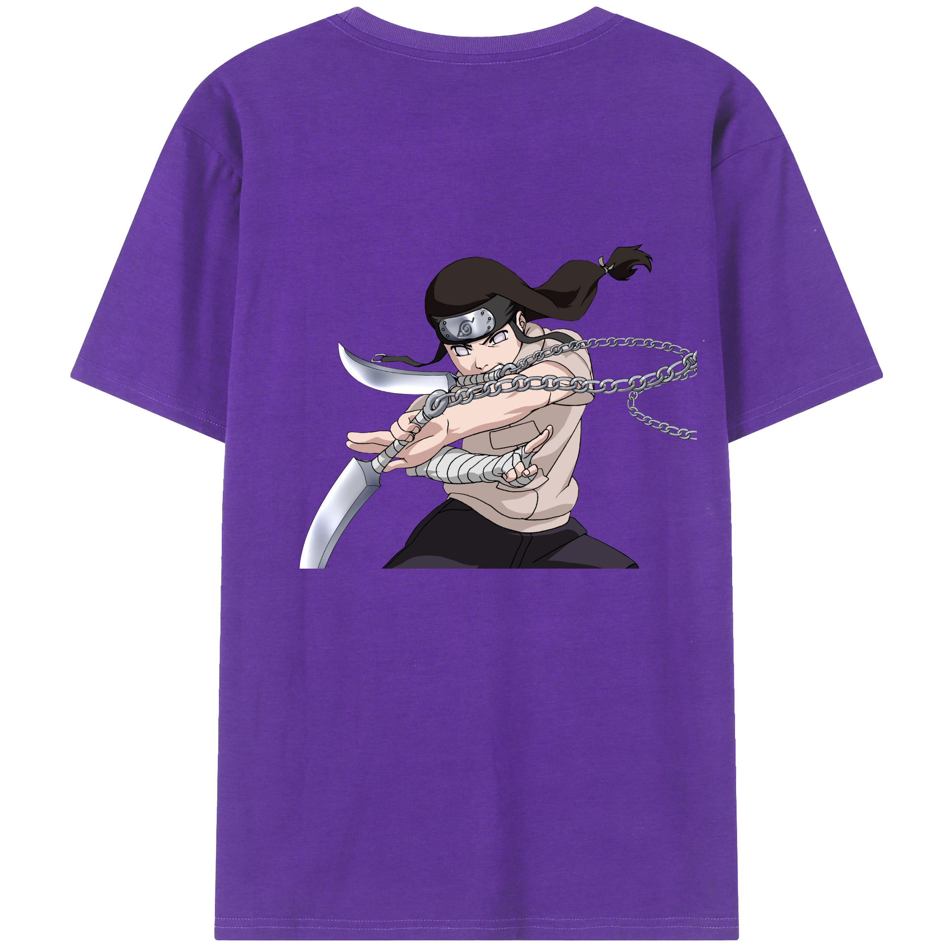 （画像用） NARUTO -ナルト- 日向ネジ Hyūga Neji 綿100％ メンズ半袖Tシャツ（バックプリント） 通気性