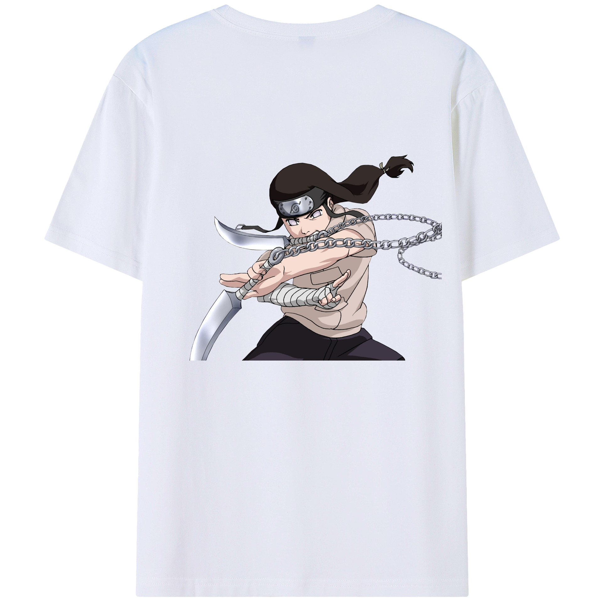 （画像用） NARUTO -ナルト- 日向ネジ Hyūga Neji 綿100％ メンズ半袖Tシャツ（バックプリント） 通気性
