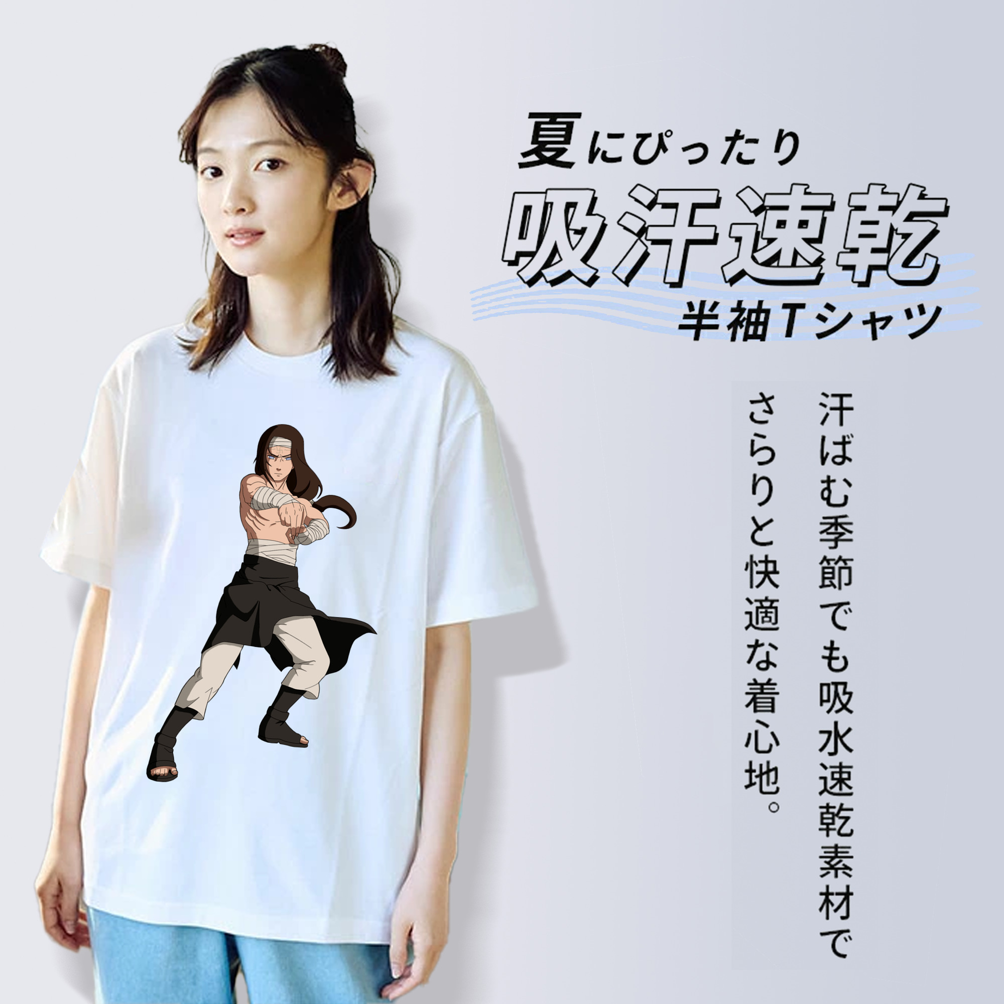 NARUTO -ナルト- 日向ネジ Hyūga Neji レディースカジュアルプリントTシャツ（綿100％）