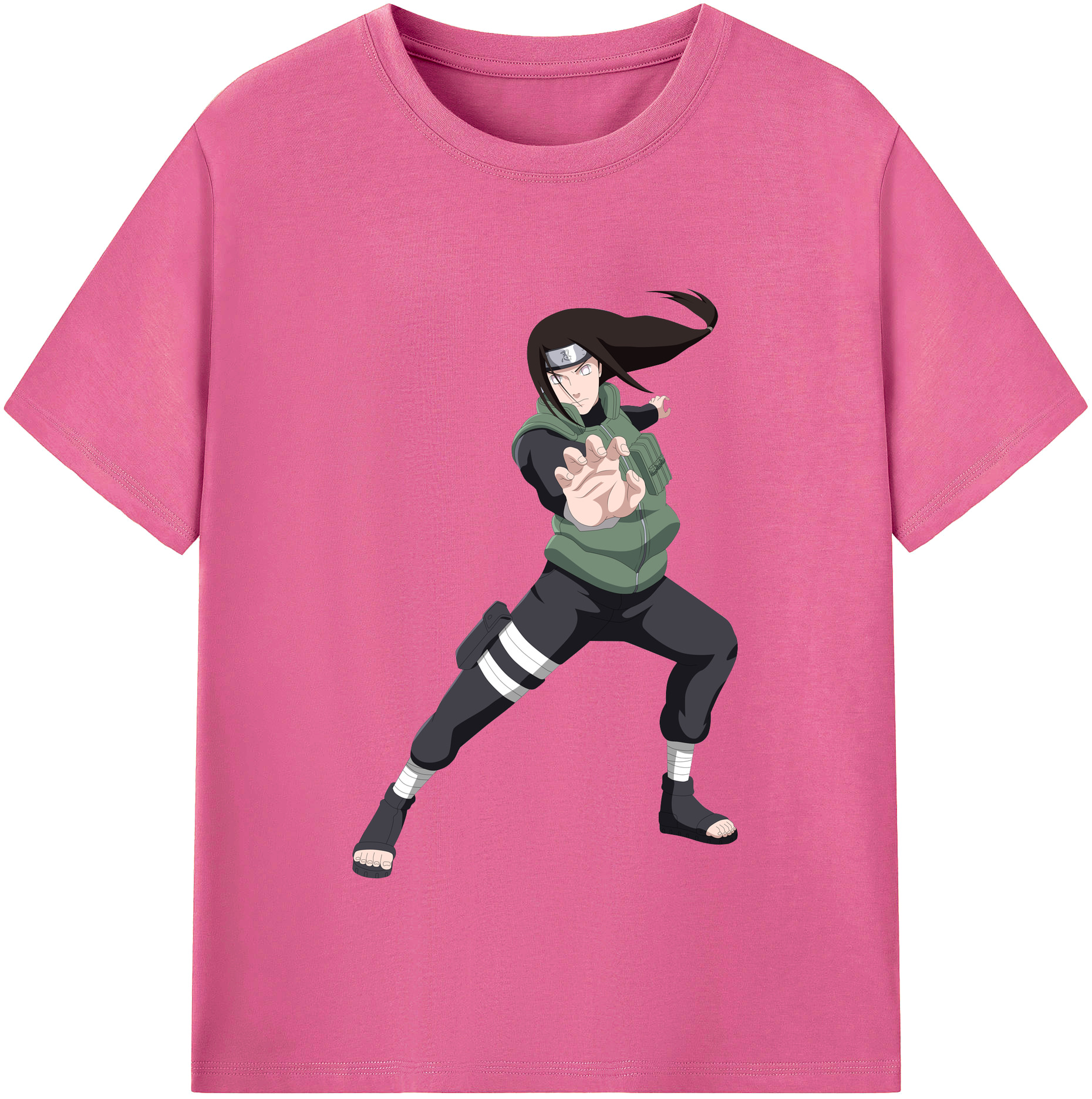 （画像用） NARUTO -ナルト- 日向ネジ Hyūga Neji レディースカジュアルプリントTシャツ（綿100％）