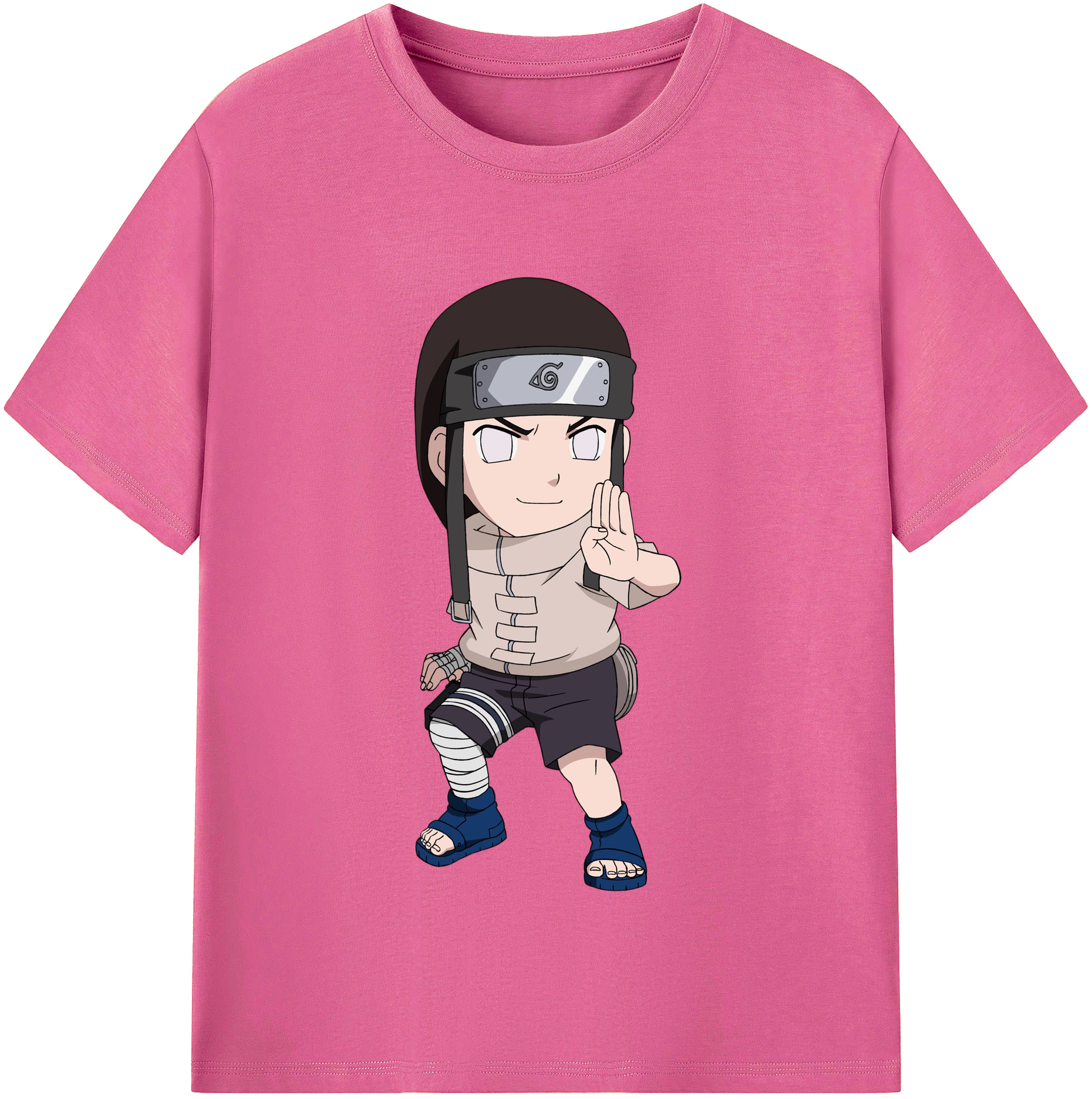 （画像用） NARUTO -ナルト- 日向ネジ Hyūga Neji レディースカジュアルプリントTシャツ（綿100％）
