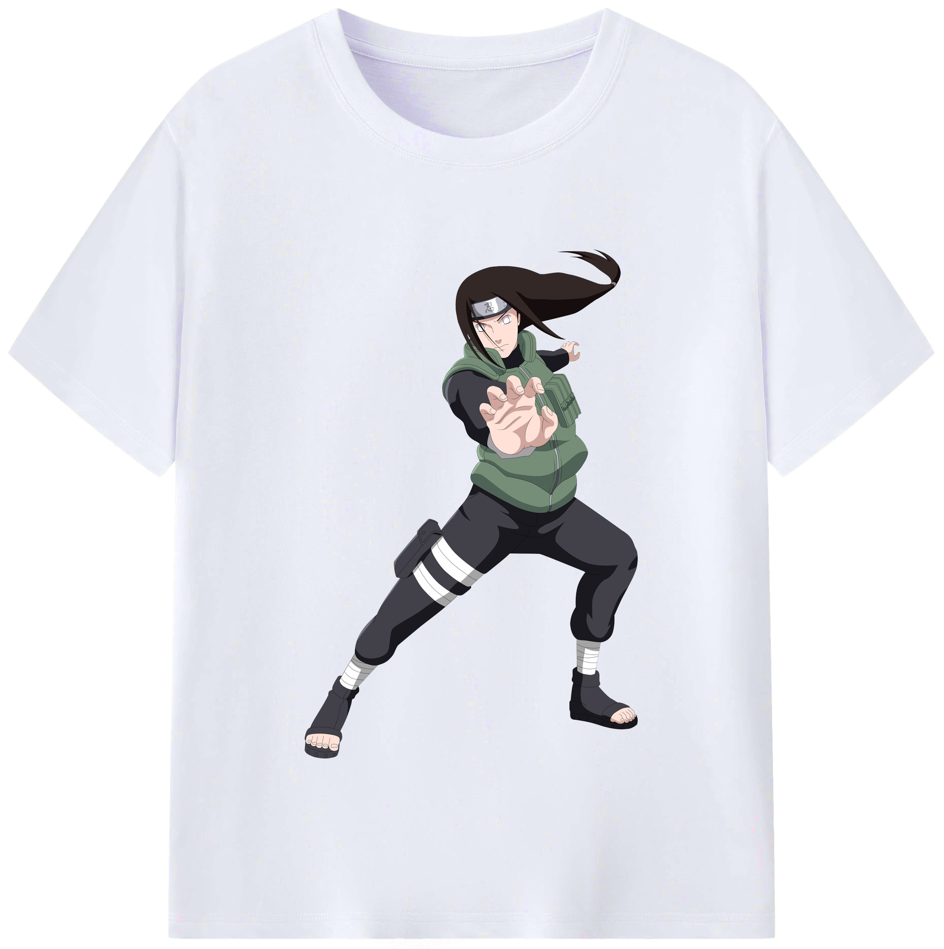 （画像用） NARUTO -ナルト- 日向ネジ Hyūga Neji レディースカジュアルプリントTシャツ（綿100％）