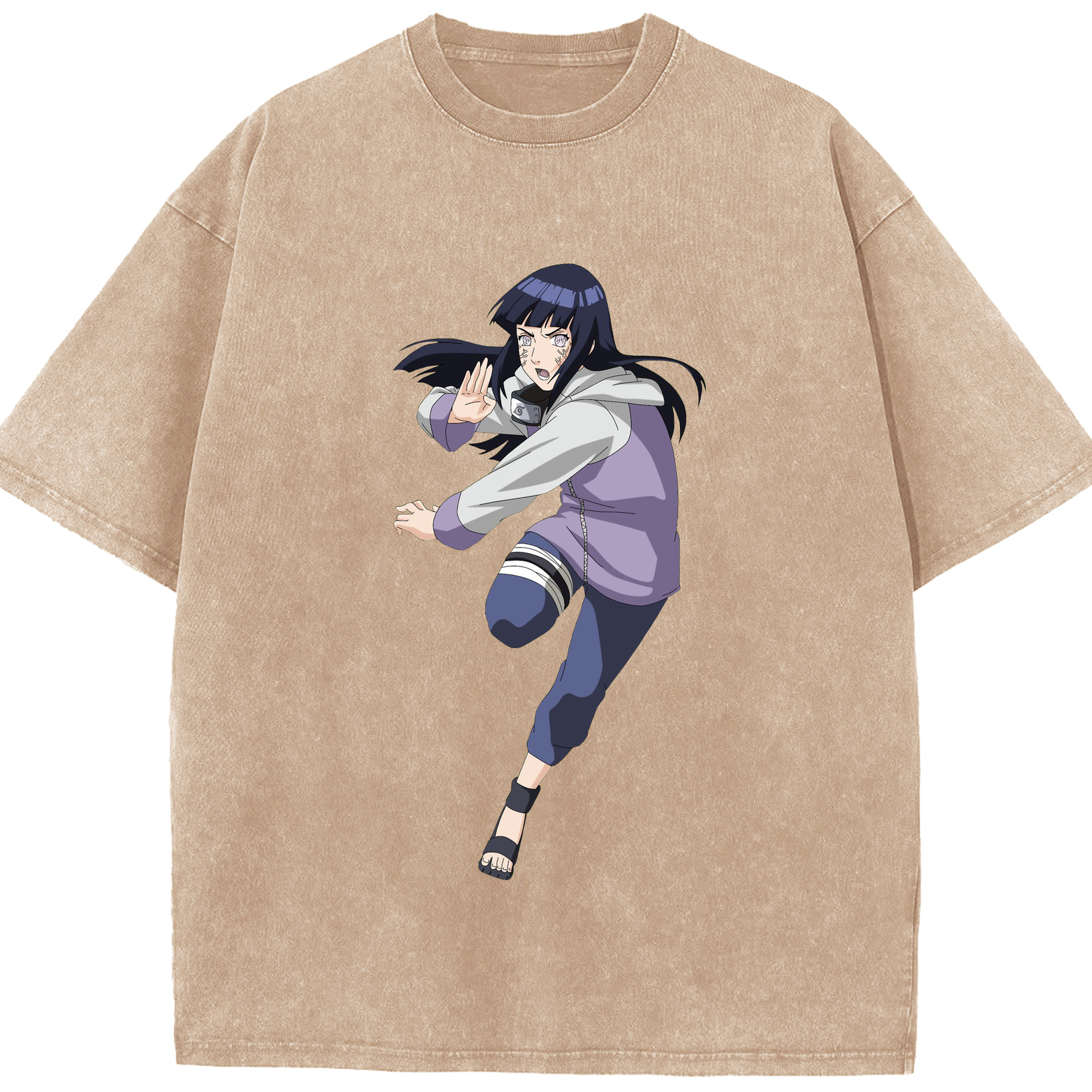（画像用） NARUTO -ナルト- 日向ヒナタ Hyūga Hinata 綿100% ヴィンテージ風 半袖Tシャツ（フロントプリント）