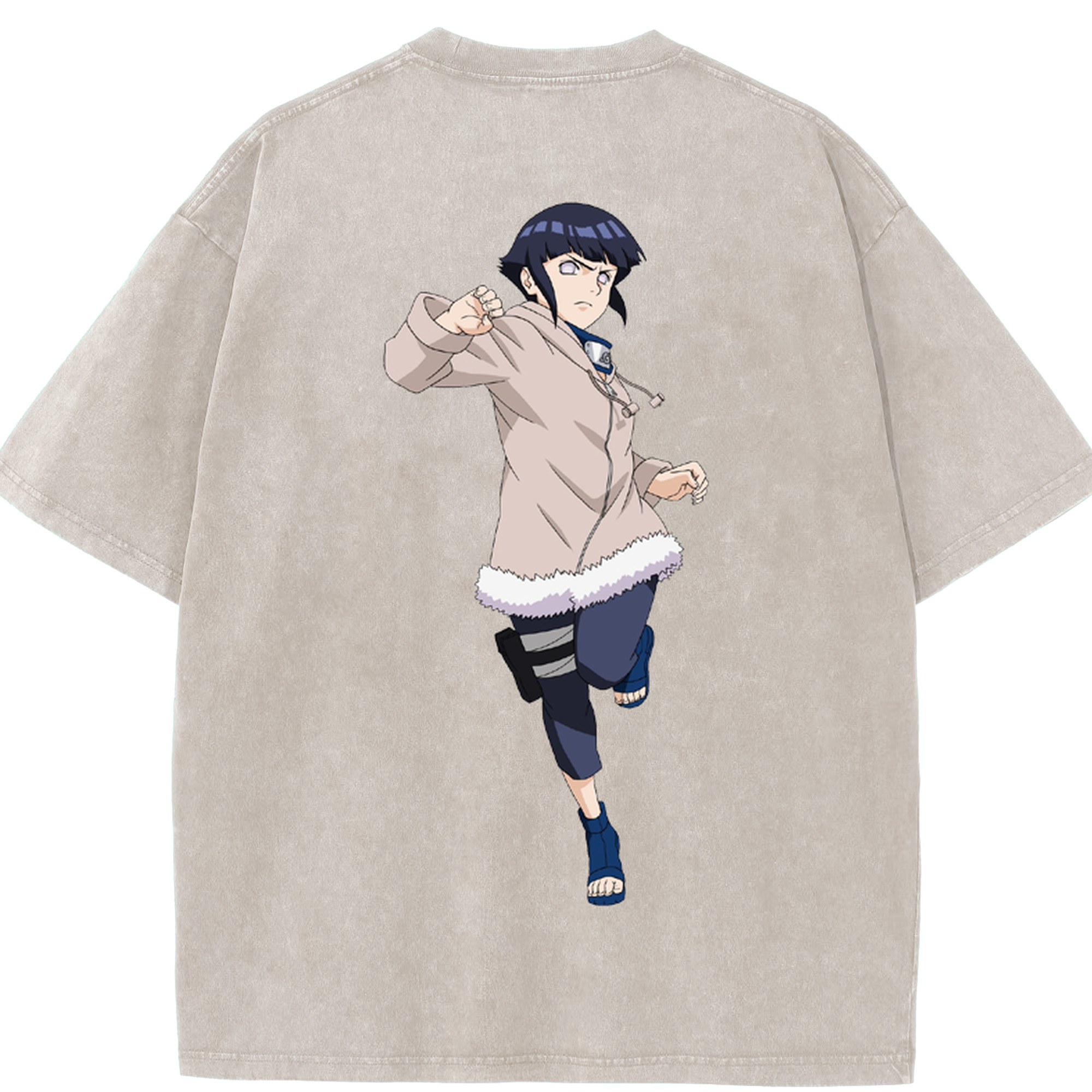 （画像用） NARUTO -ナルト- 日向ヒナタ Hyūga Hinata 綿100% ヴィンテージ風 半袖Tシャツ（背面プリント）