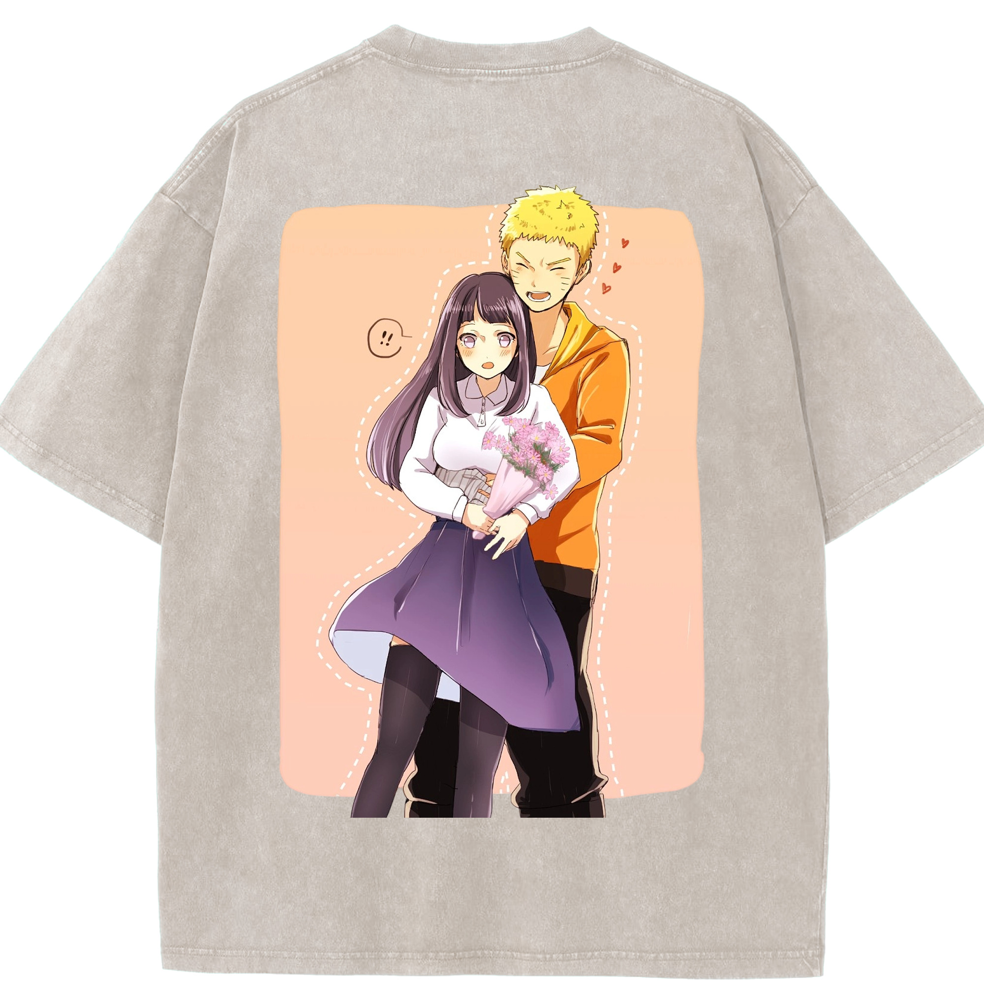 （画像用） NARUTO -ナルト- 日向ヒナタ Hyūga Hinata 綿100% ヴィンテージ風 半袖Tシャツ（背面プリント）