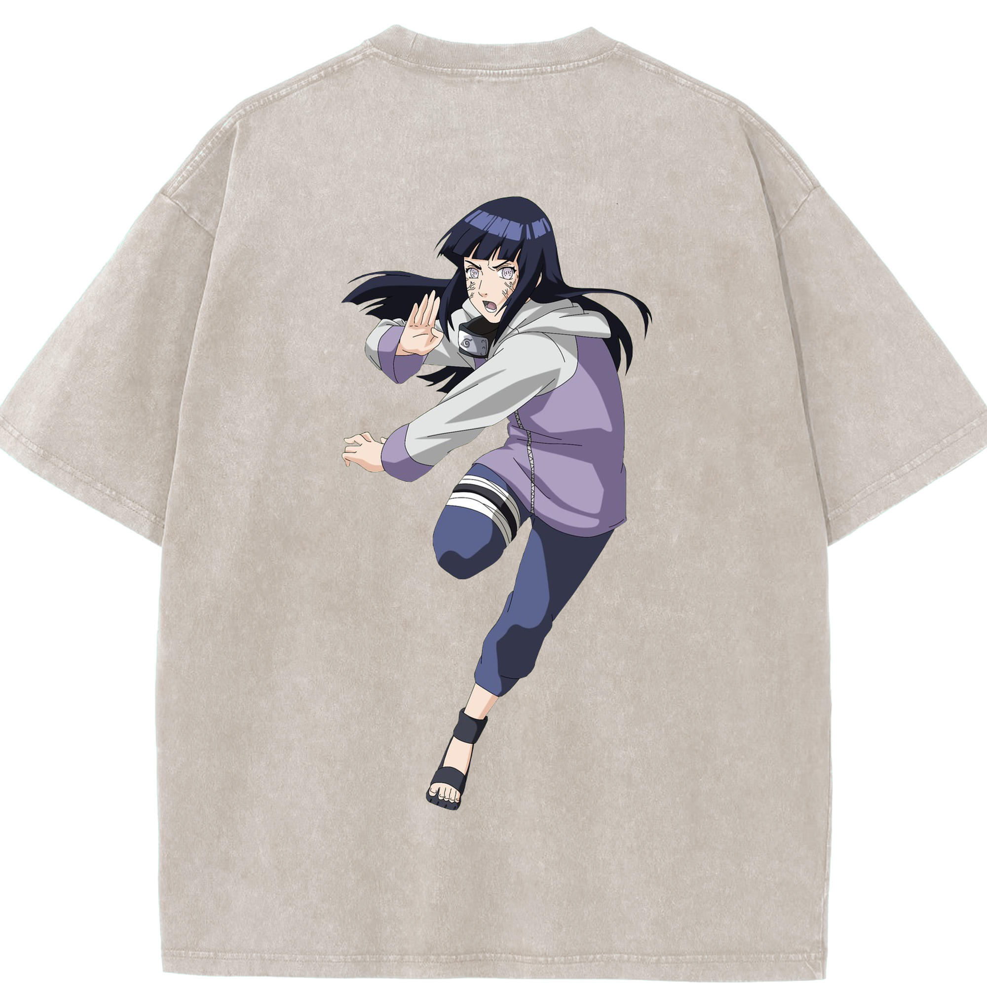 （画像用） NARUTO -ナルト- 日向ヒナタ Hyūga Hinata 綿100% ヴィンテージ風 半袖Tシャツ（背面プリント）