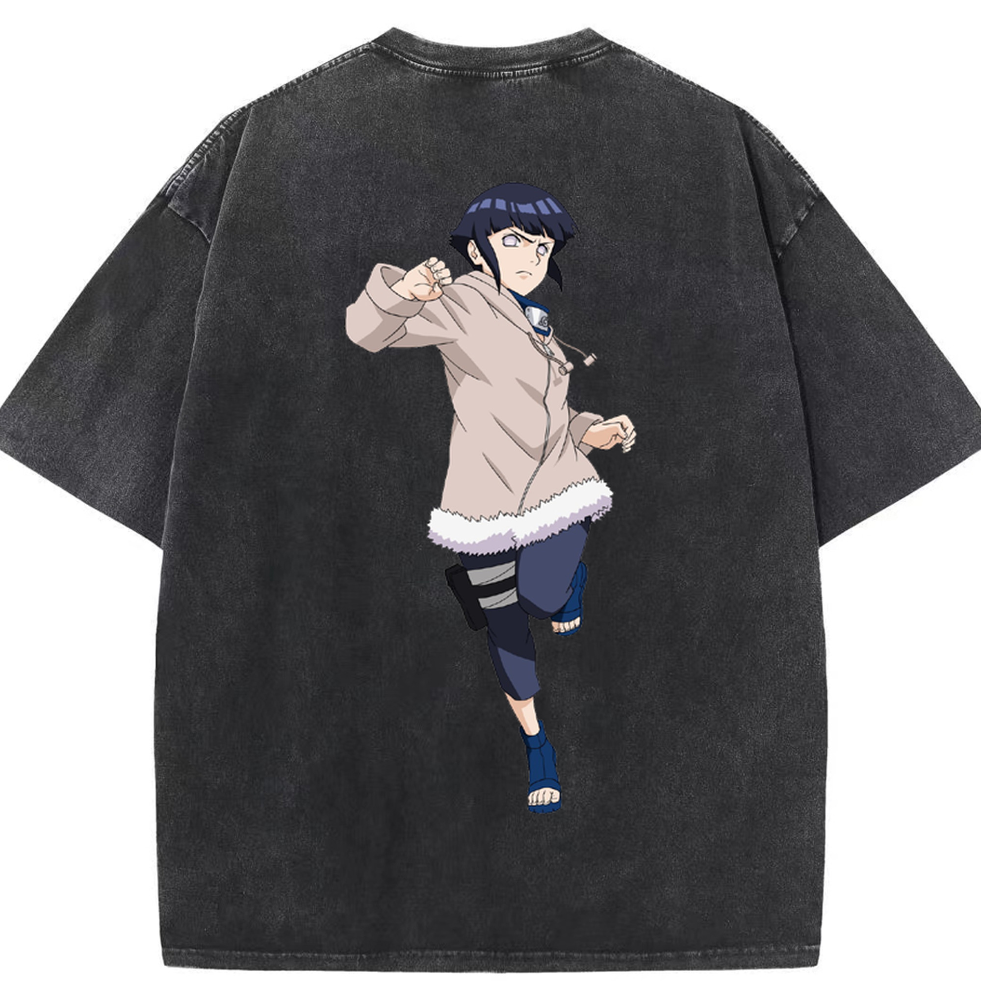 （画像用） NARUTO -ナルト- 日向ヒナタ Hyūga Hinata 綿100% ヴィンテージ風 半袖Tシャツ（背面プリント）