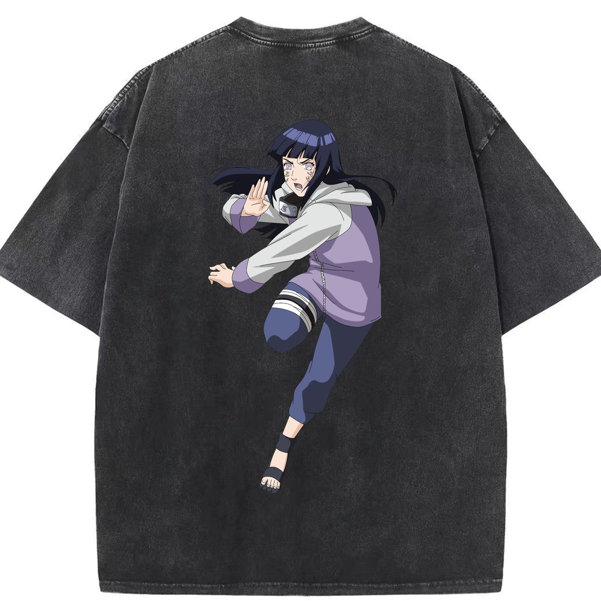 （画像用） NARUTO -ナルト- 日向ヒナタ Hyūga Hinata 綿100% ヴィンテージ風 半袖Tシャツ（背面プリント）