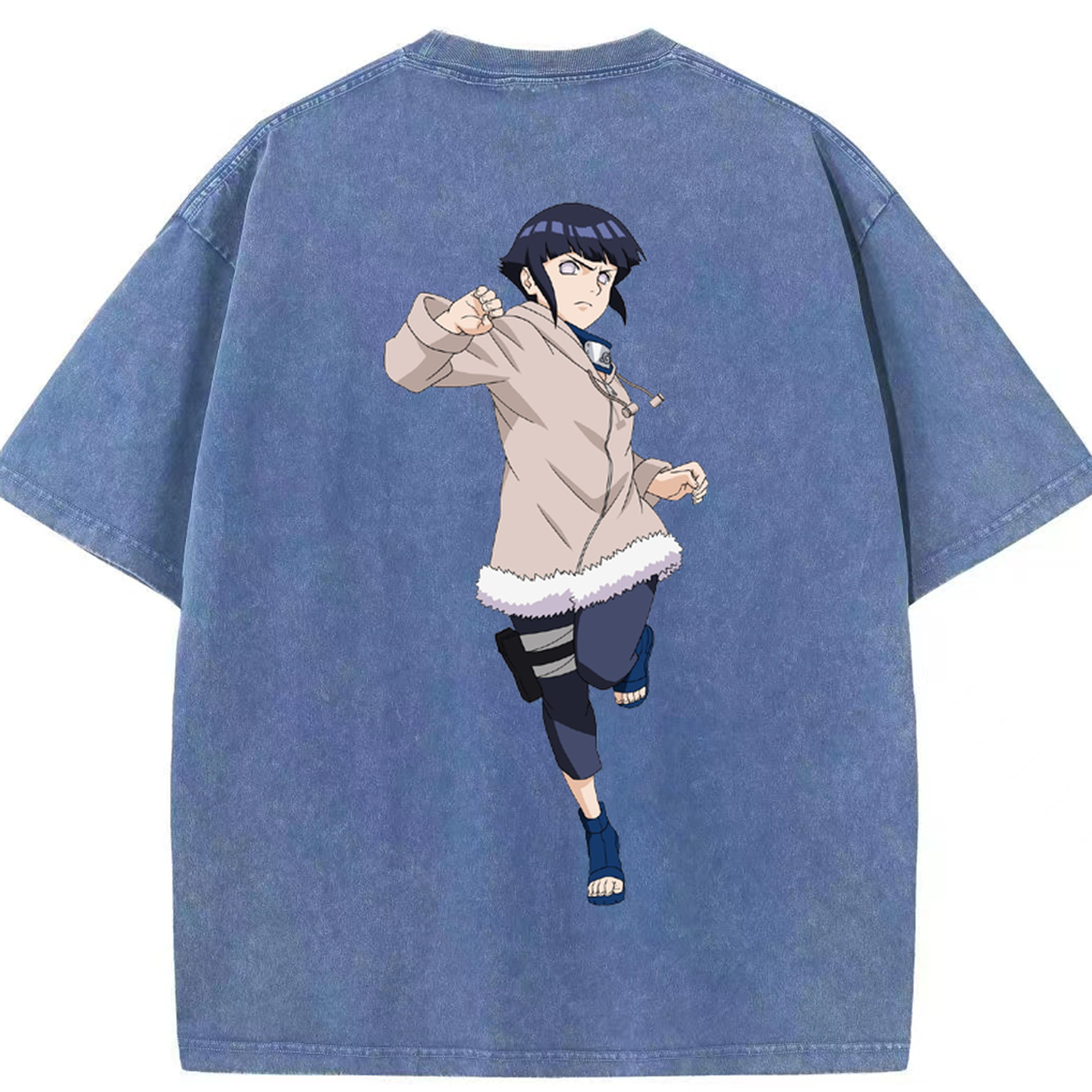 （画像用） NARUTO -ナルト- 日向ヒナタ Hyūga Hinata 綿100% ヴィンテージ風 半袖Tシャツ（背面プリント）