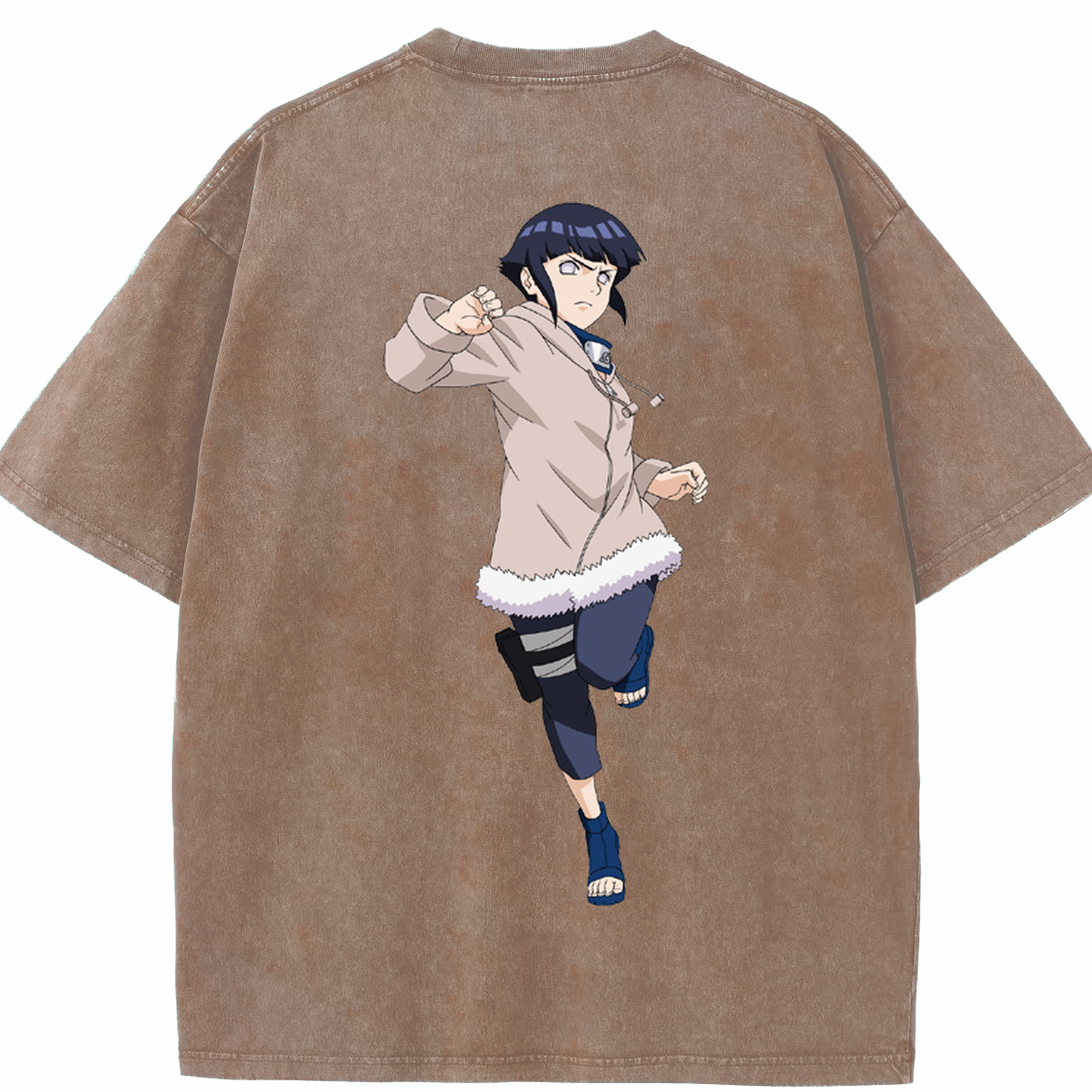 （画像用） NARUTO -ナルト- 日向ヒナタ Hyūga Hinata 綿100% ヴィンテージ風 半袖Tシャツ（背面プリント）