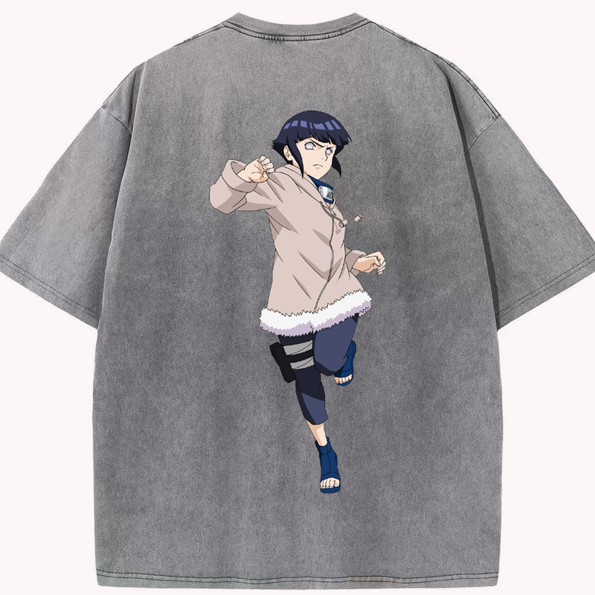 （画像用） NARUTO -ナルト- 日向ヒナタ Hyūga Hinata 綿100% ヴィンテージ風 半袖Tシャツ（背面プリント）