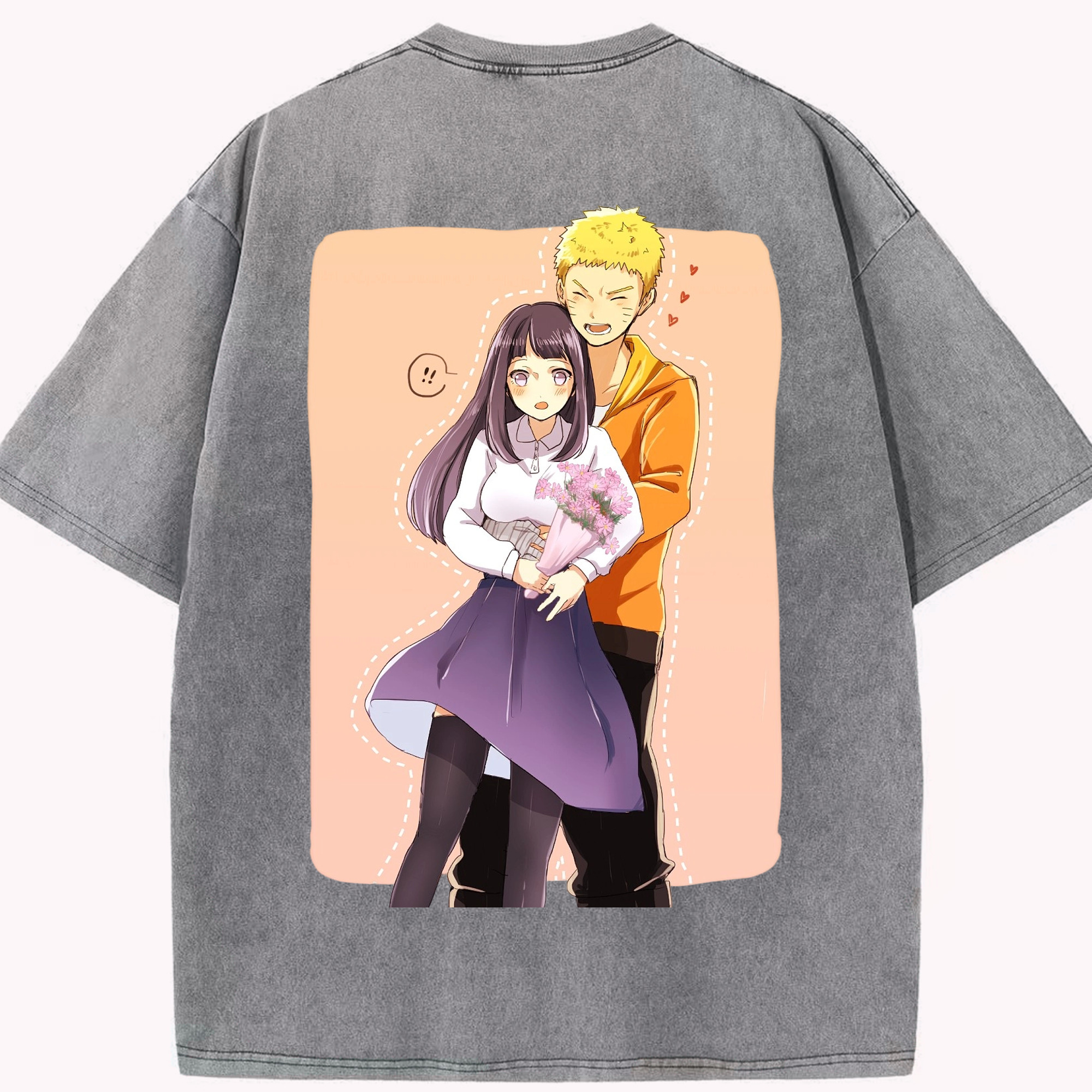 （画像用） NARUTO -ナルト- 日向ヒナタ Hyūga Hinata 綿100% ヴィンテージ風 半袖Tシャツ（背面プリント）