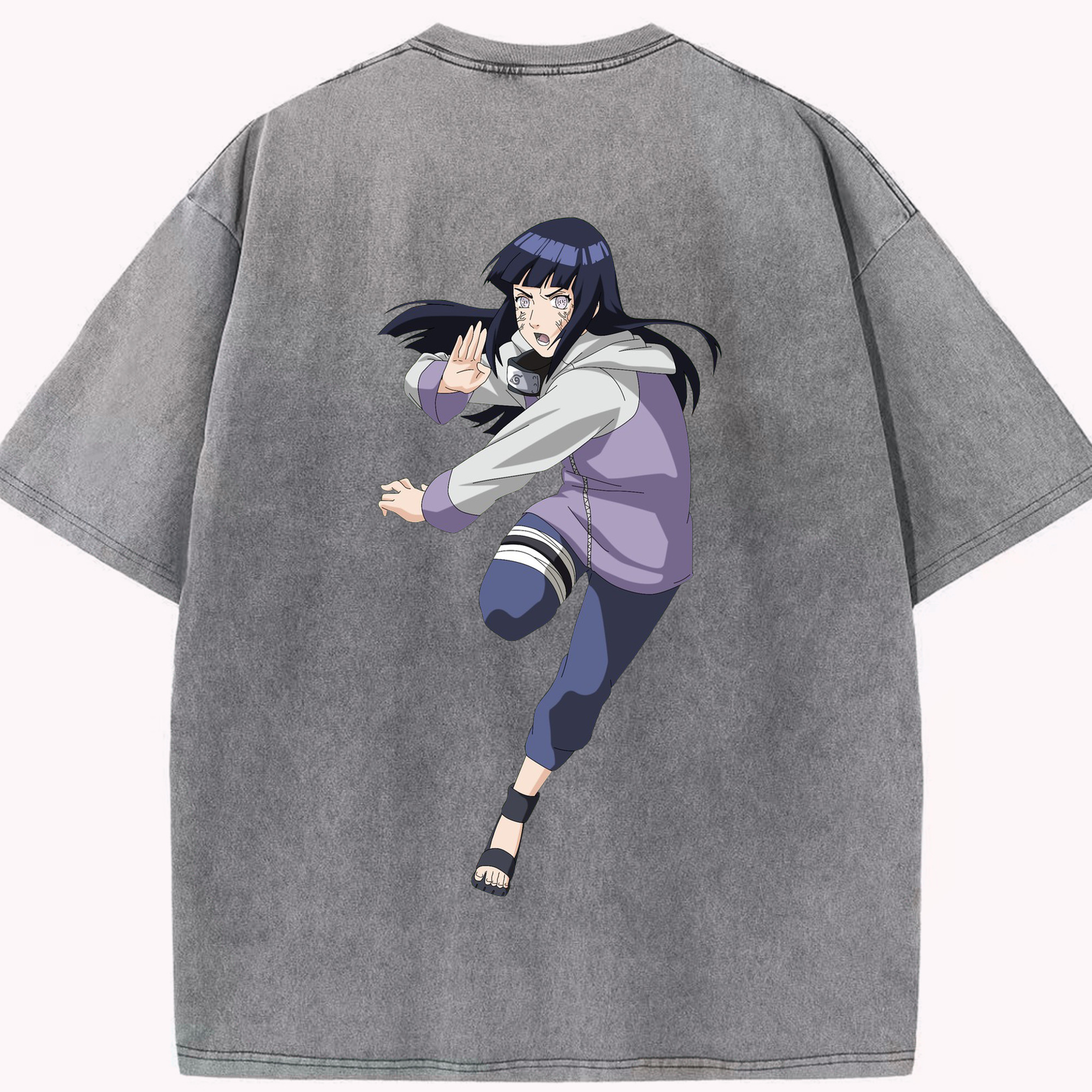 （画像用） NARUTO -ナルト- 日向ヒナタ Hyūga Hinata 綿100% ヴィンテージ風 半袖Tシャツ（背面プリント）