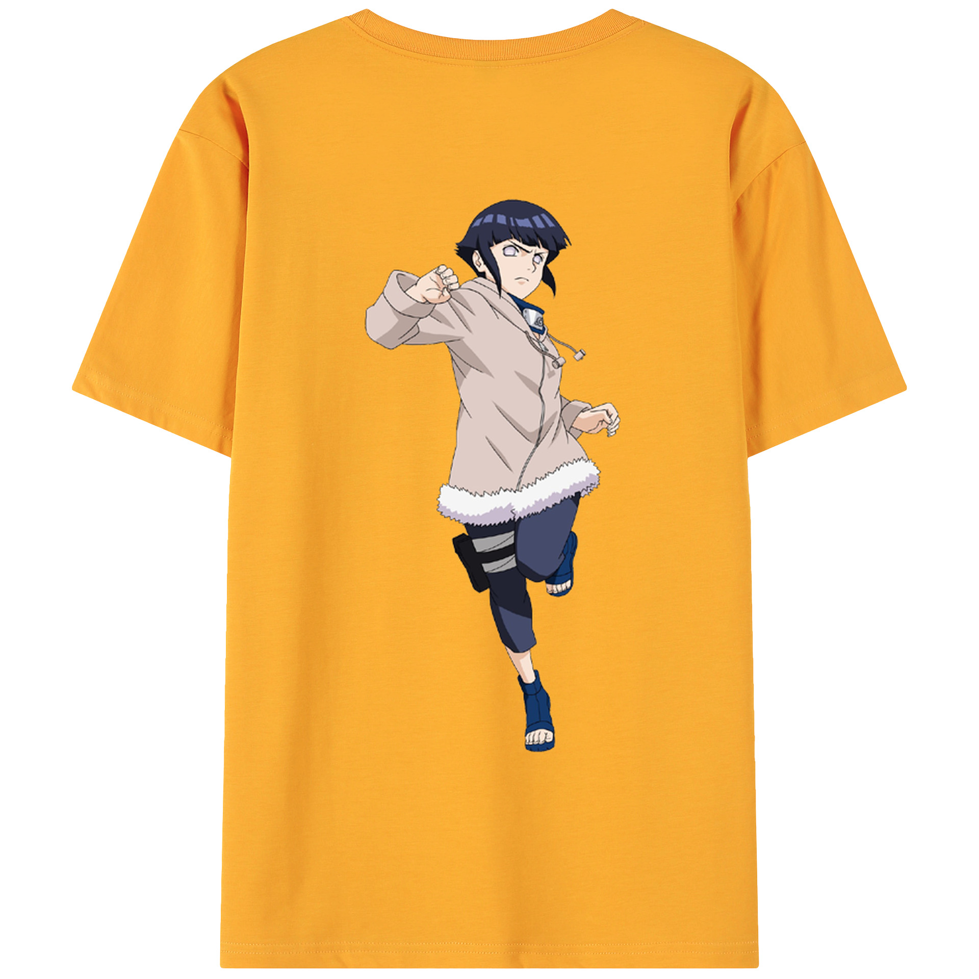（画像用） NARUTO -ナルト- 日向ヒナタ Hyūga Hinata 綿100％ メンズ半袖Tシャツ（バックプリント） 通気性