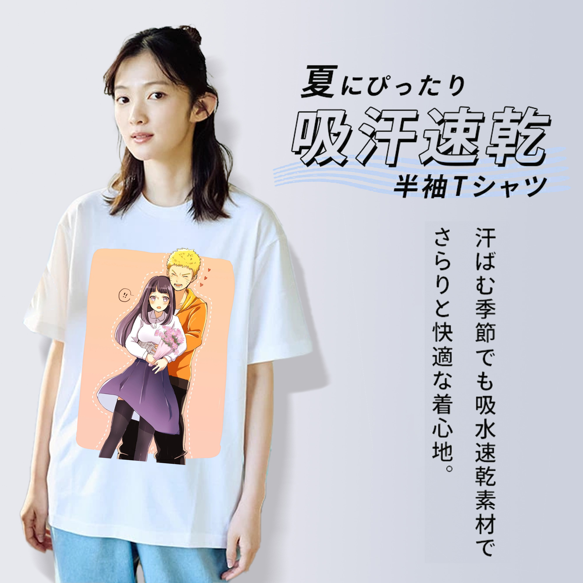 NARUTO -ナルト- 日向ヒナタ Hyūga Hinata レディースカジュアルプリントTシャツ（綿100％）