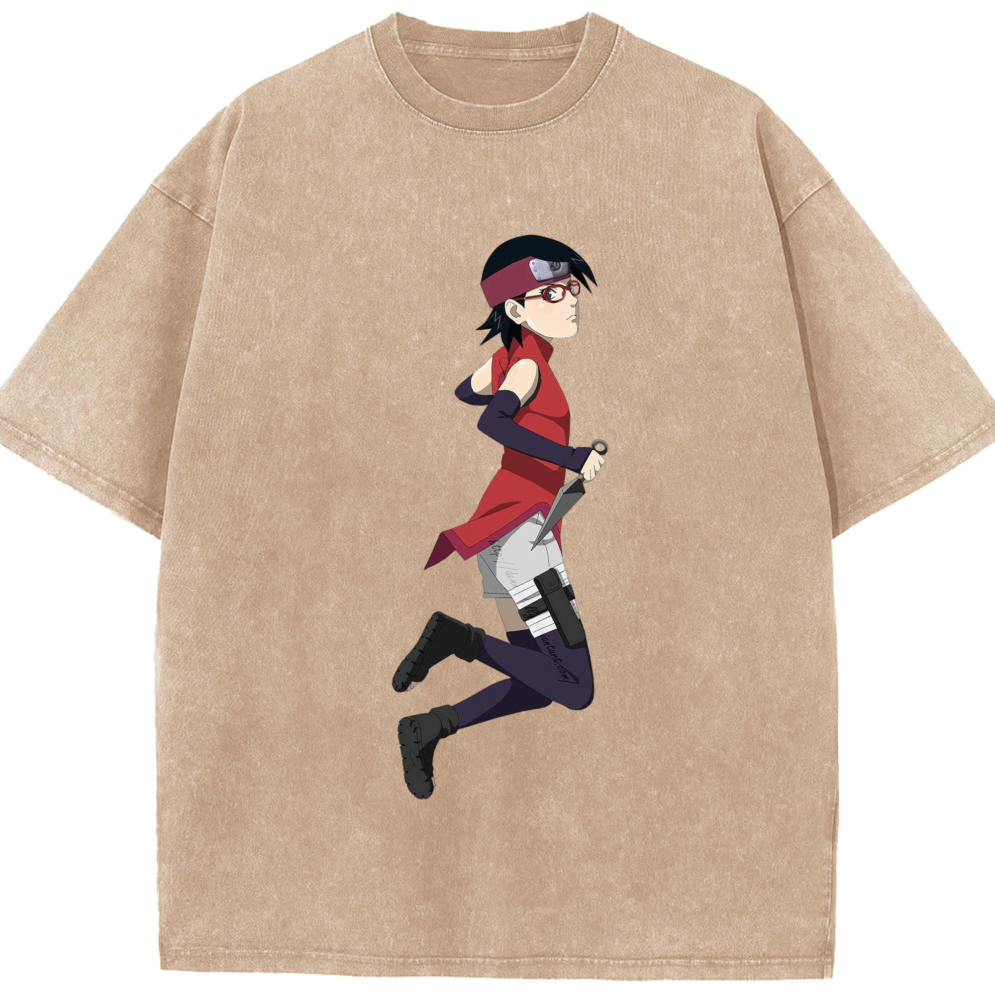 （画像用） NARUTO -ナルト- うちは サラダ Uchiha Sarada 綿100% ヴィンテージ風 半袖Tシャツ（フロントプリント）