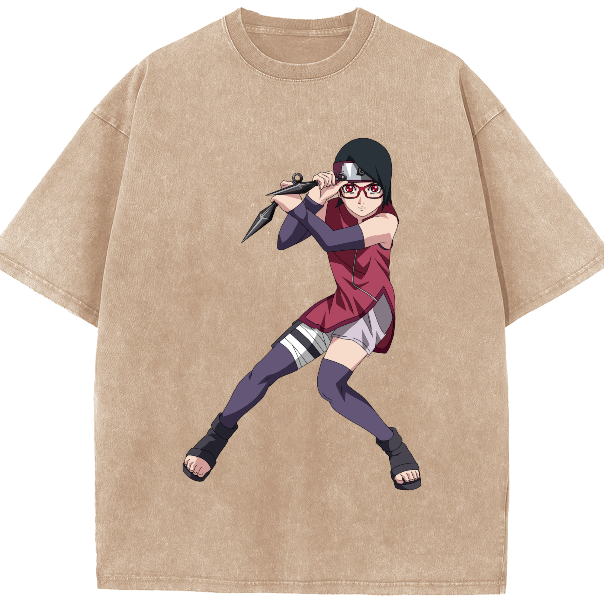 （画像用） NARUTO -ナルト- うちは サラダ Uchiha Sarada 綿100% ヴィンテージ風 半袖Tシャツ（フロントプリント）