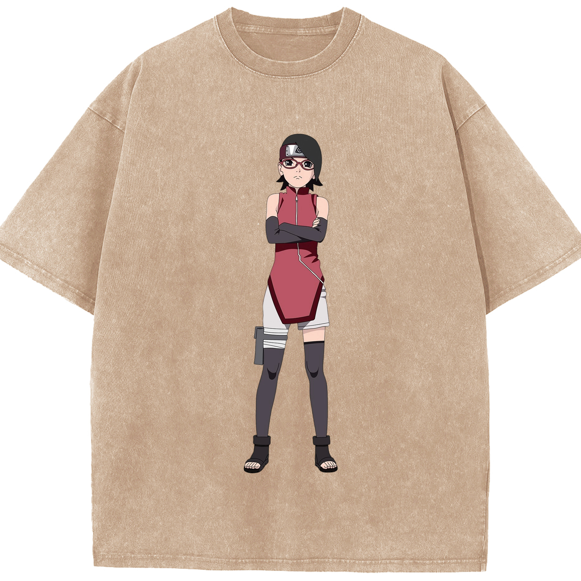（画像用） NARUTO -ナルト- うちは サラダ Uchiha Sarada 綿100% ヴィンテージ風 半袖Tシャツ（フロントプリント）