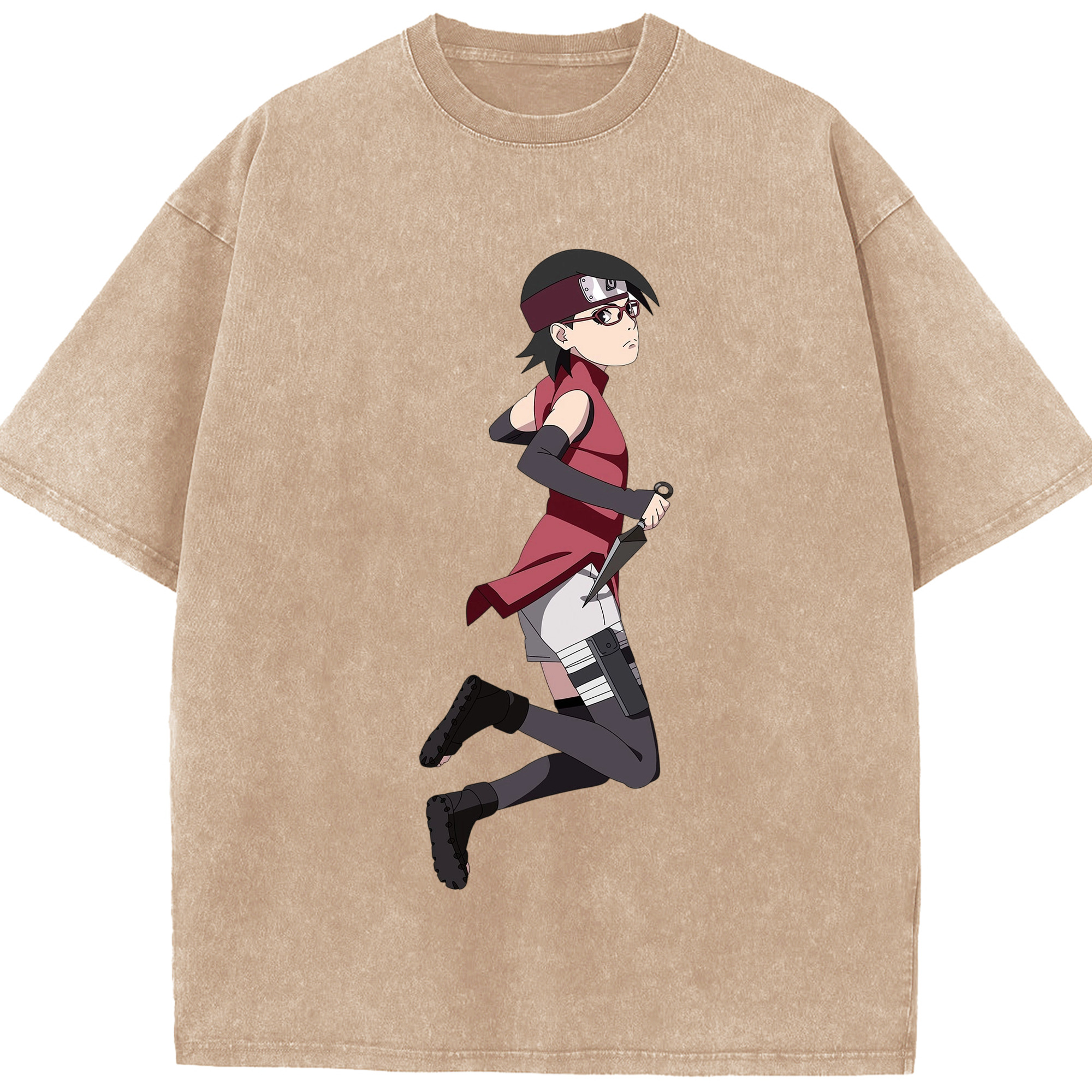 （画像用） NARUTO -ナルト- うちは サラダ Uchiha Sarada 綿100% ヴィンテージ風 半袖Tシャツ（フロントプリント）