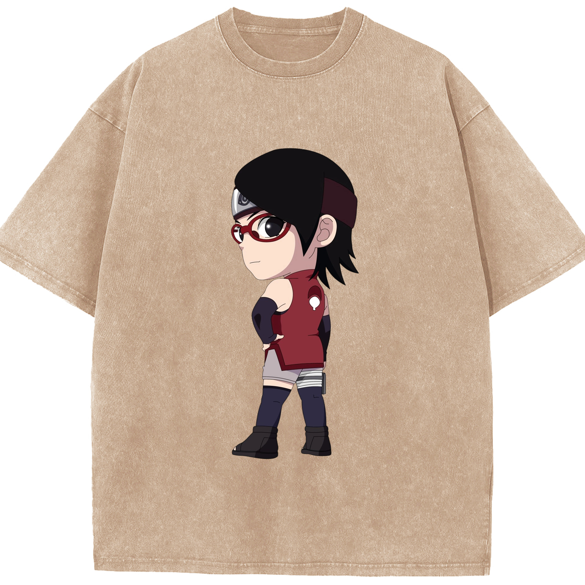 （画像用） NARUTO -ナルト- うちは サラダ Uchiha Sarada 綿100% ヴィンテージ風 半袖Tシャツ（フロントプリント）