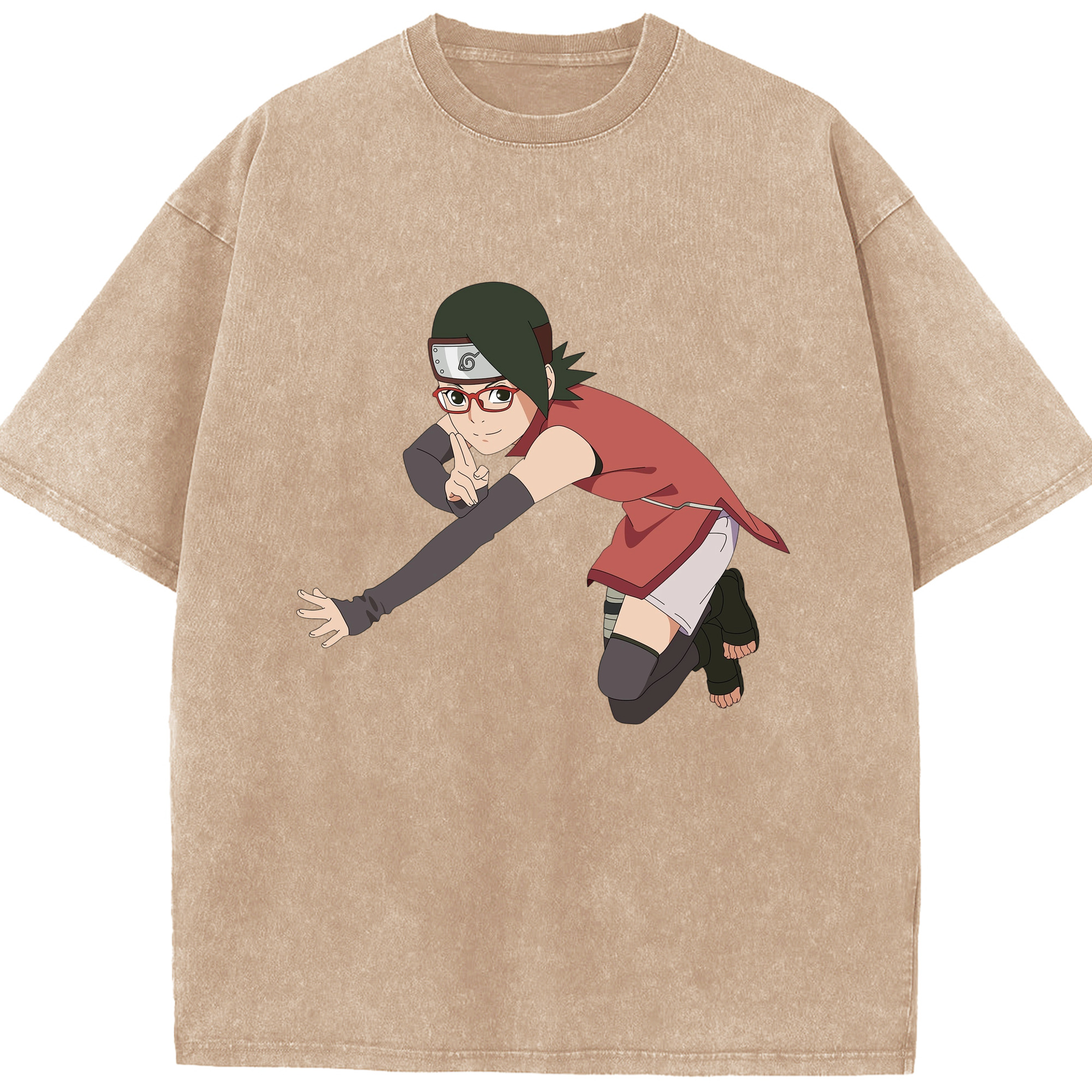 （画像用） NARUTO -ナルト- うちは サラダ Uchiha Sarada 綿100% ヴィンテージ風 半袖Tシャツ（フロントプリント）