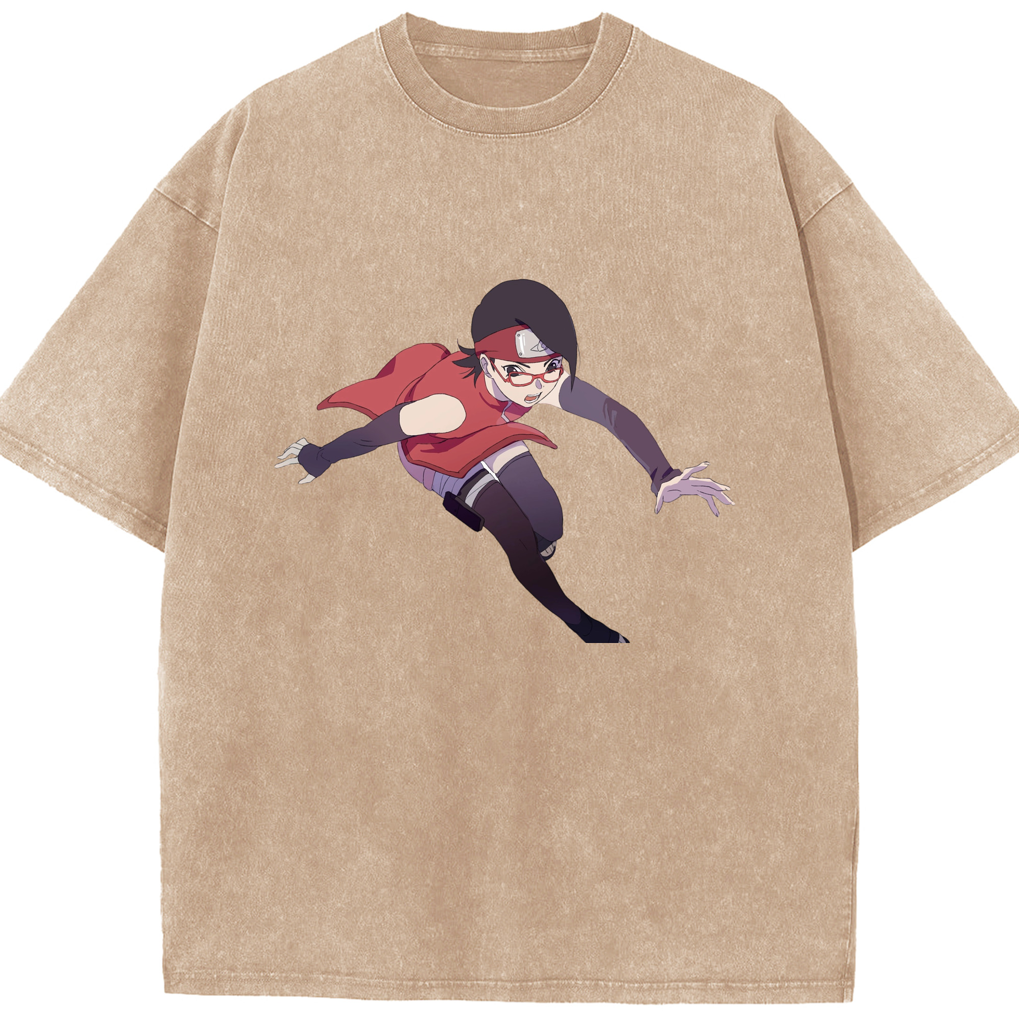 （画像用） NARUTO -ナルト- うちは サラダ Uchiha Sarada 綿100% ヴィンテージ風 半袖Tシャツ（フロントプリント）