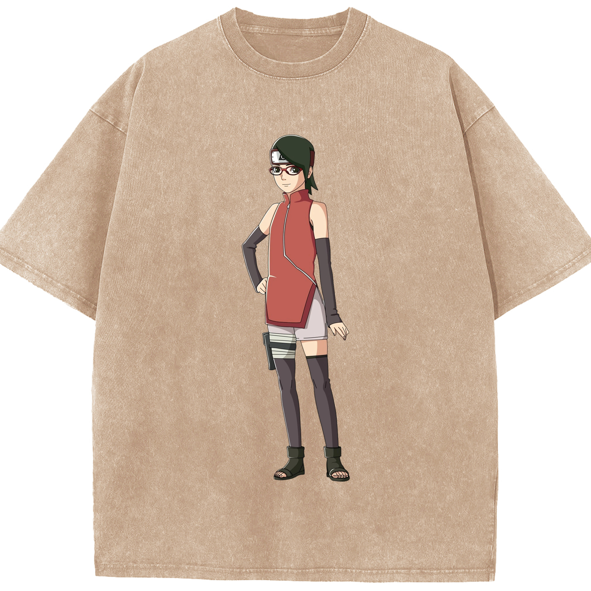 （画像用） NARUTO -ナルト- うちは サラダ Uchiha Sarada 綿100% ヴィンテージ風 半袖Tシャツ（フロントプリント）