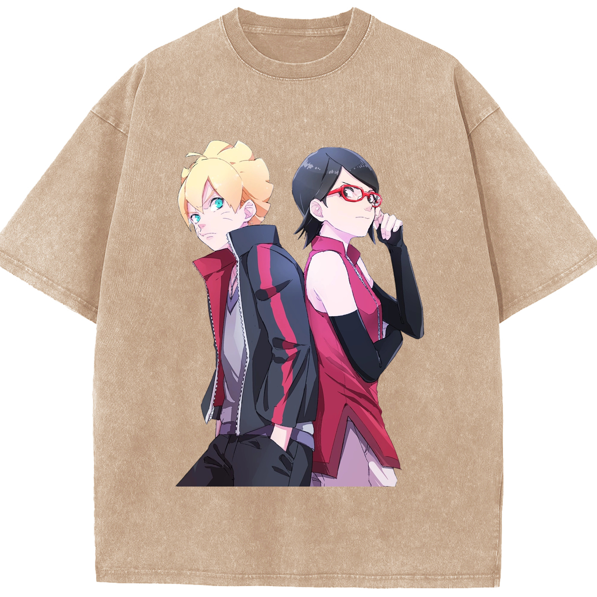 （画像用） NARUTO -ナルト- うちは サラダ Uchiha Sarada 綿100% ヴィンテージ風 半袖Tシャツ（フロントプリント）