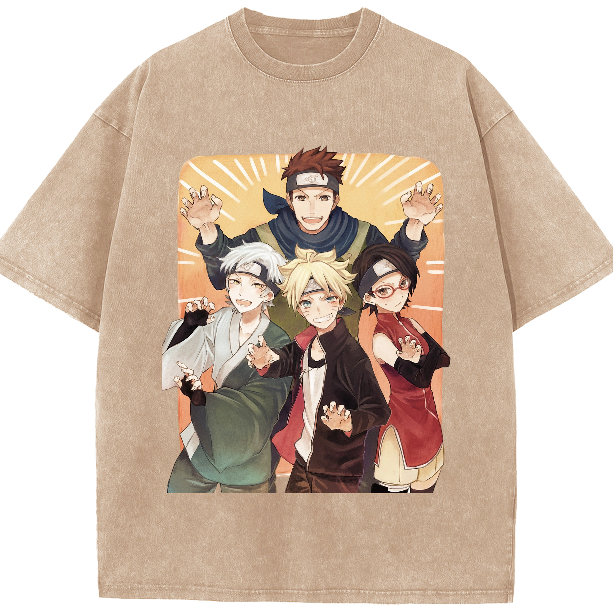 （画像用） NARUTO -ナルト- うちは サラダ Uchiha Sarada 綿100% ヴィンテージ風 半袖Tシャツ（フロントプリント）