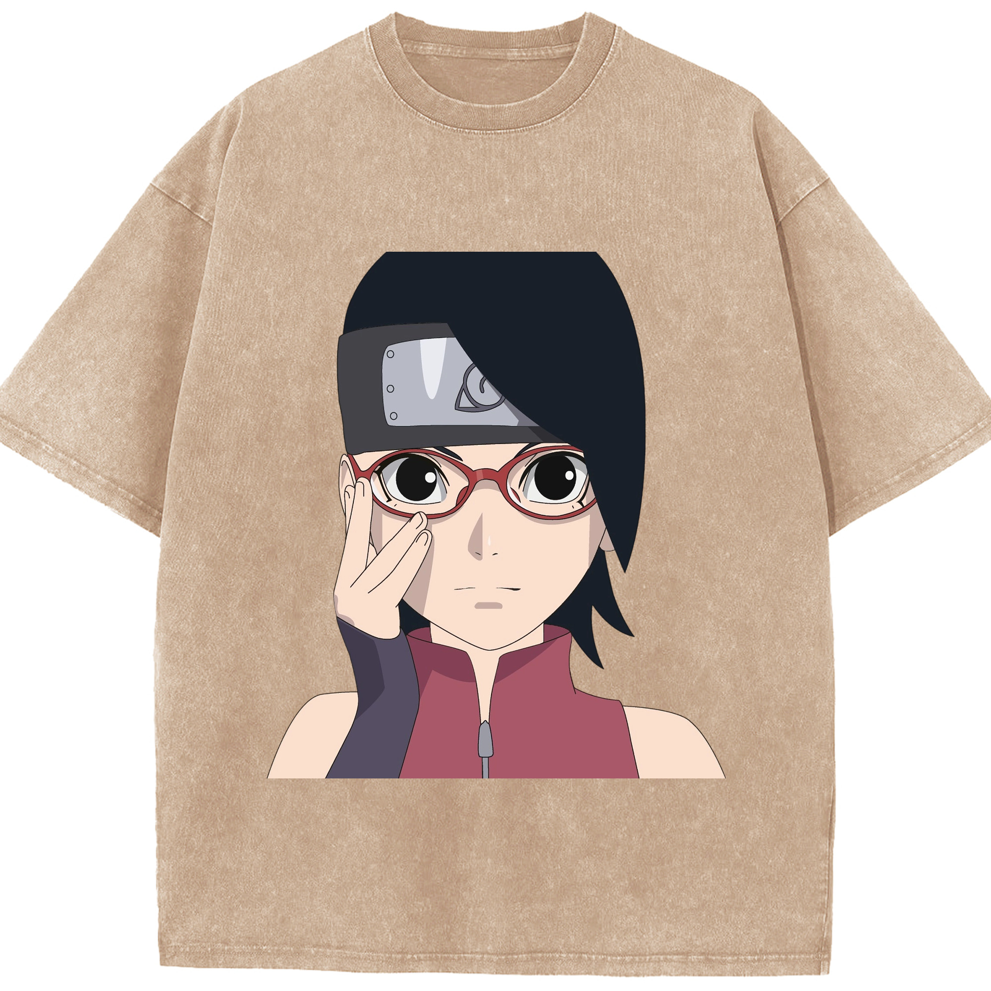（画像用） NARUTO -ナルト- うちは サラダ Uchiha Sarada 綿100% ヴィンテージ風 半袖Tシャツ（フロントプリント）